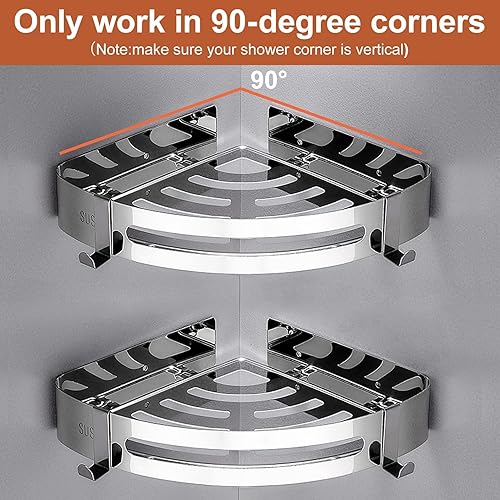 Miniatura 3 de ADORAMOUR Organizador de baño esquinero de acero inoxidable con soporte para jabón estante adhesivo para almacenamiento de bañera para champú y baño