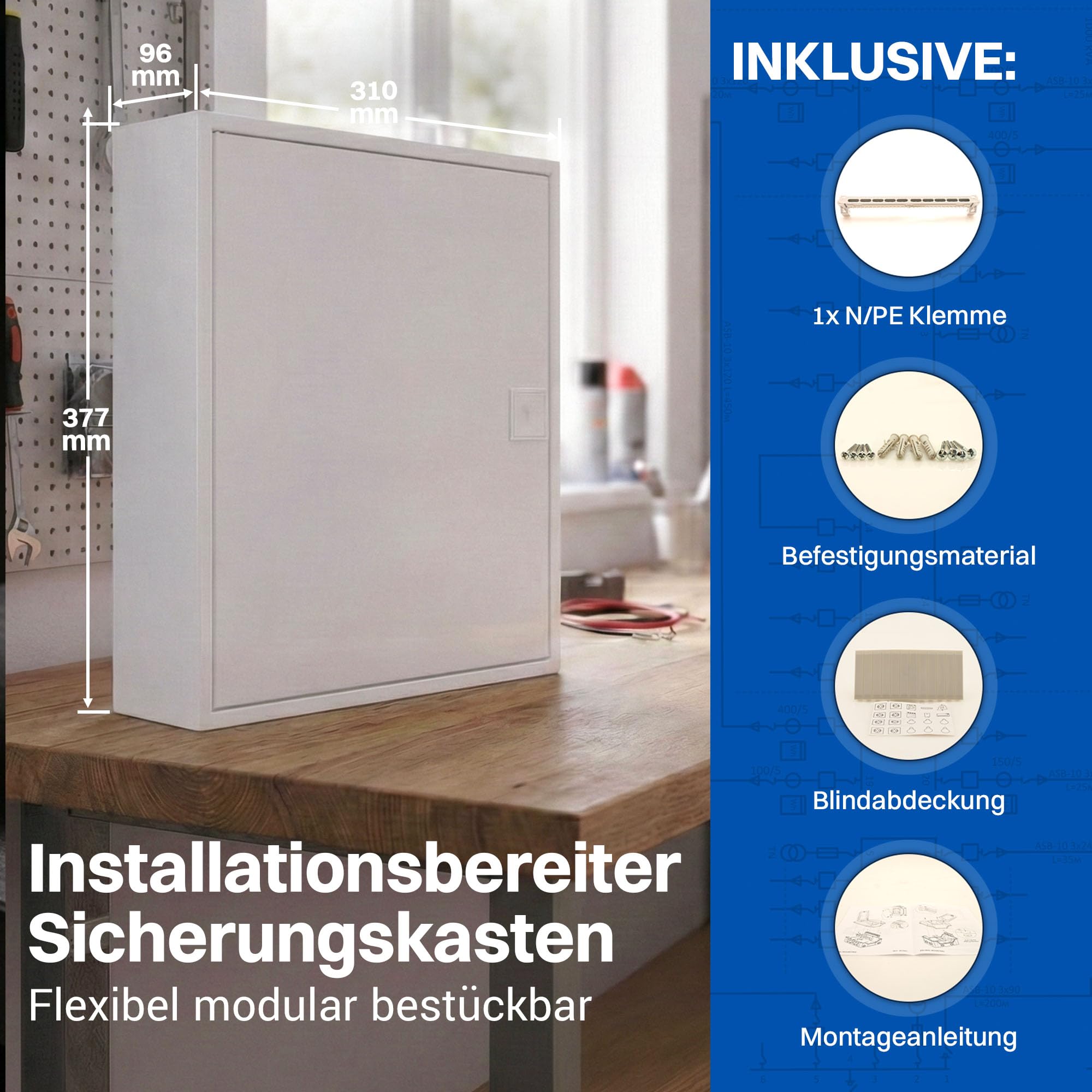 Intratec ALPHA Sicherungskasten Aufputz 2 reihig – Verteilerkasten Aufputz für 24 Module mit weißer Tür für einfache Installation Zuhause & Gewerbe – 377 x 310 x 96mm