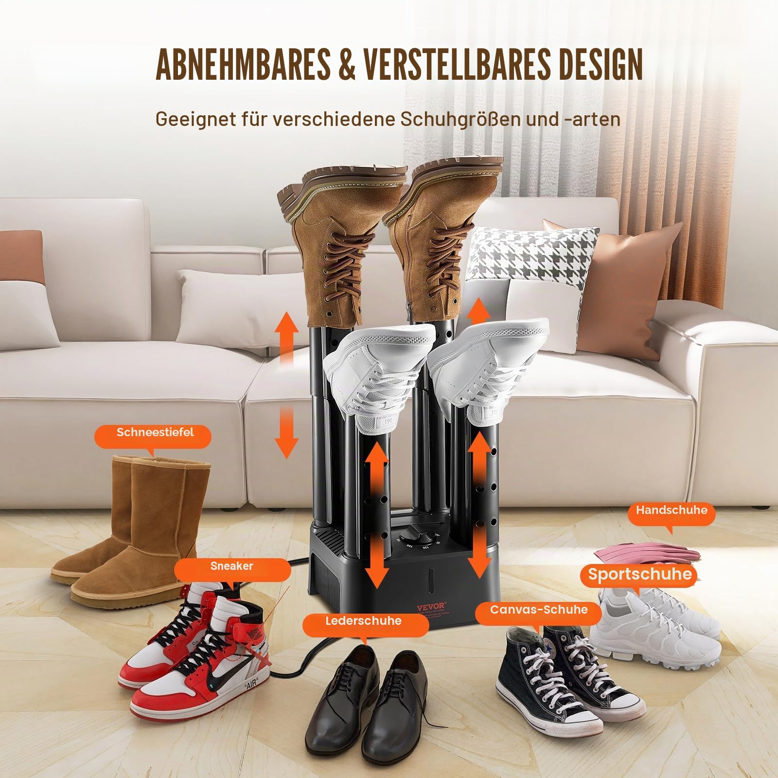 VEVOR abnehmbarer 4 Röhren Schuhtrockner mit Timer, 200 W Stiefelwärmer/-trockner mit Wärmegebläse