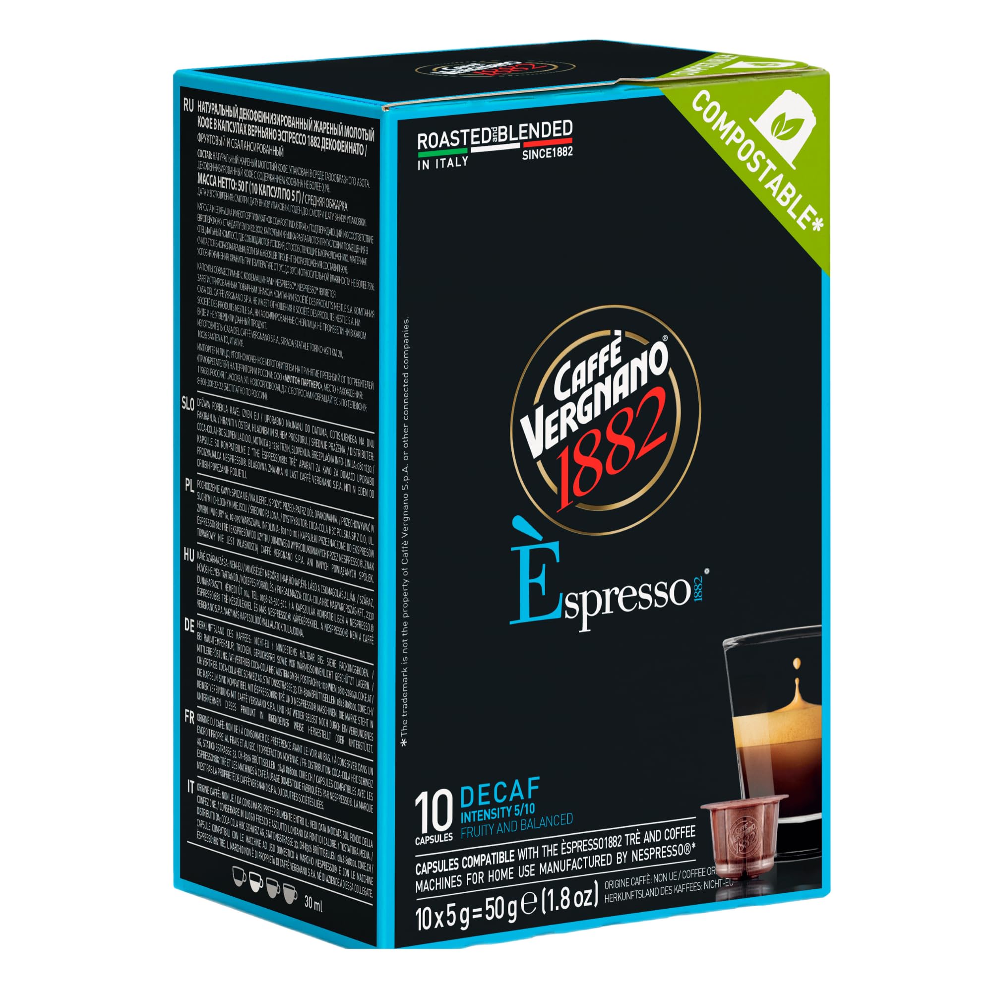 Caffè Vergnano 1882 Espresso DECAF Nespresso Compatible Coffee Capsules x 10