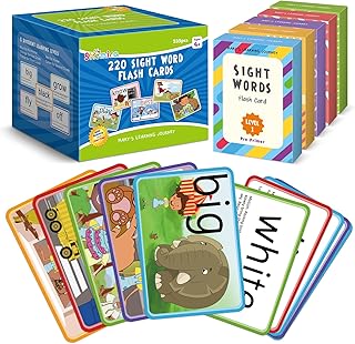 220 Sight Words Flash Cards for Preschool,Kindergarten,1st 2nd 3rd Grade,Homeshool, Educational Flash Cards for Kids Age 4-9, Dolch High Frequency Sight Words with Pictures,Motions & Sentences