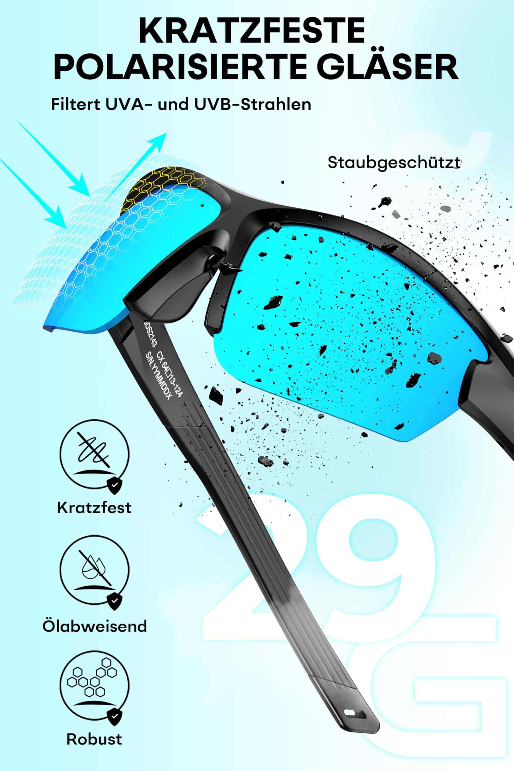 SIPLION Polarisiert Sonnenbrille Herren Sport: UV400 Schutz TR90 Rahmen Rutschfest Umschließend für Angeln Golf Laufen Fahren
