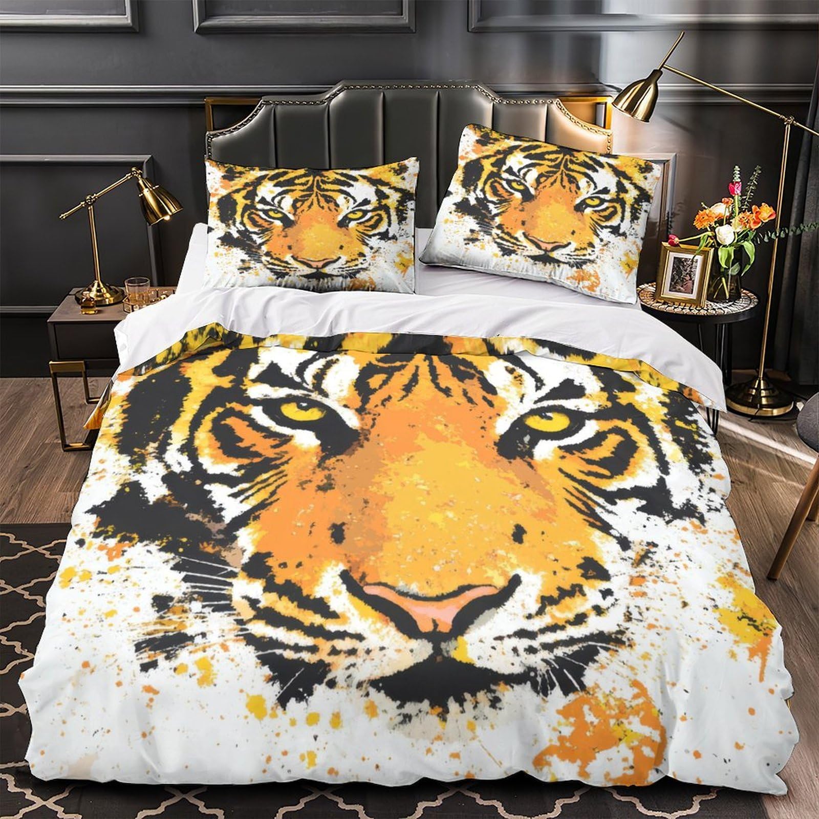 Housse de Couette Tigre 140x200cm pour Décorer une Chambre de Fille et Ado