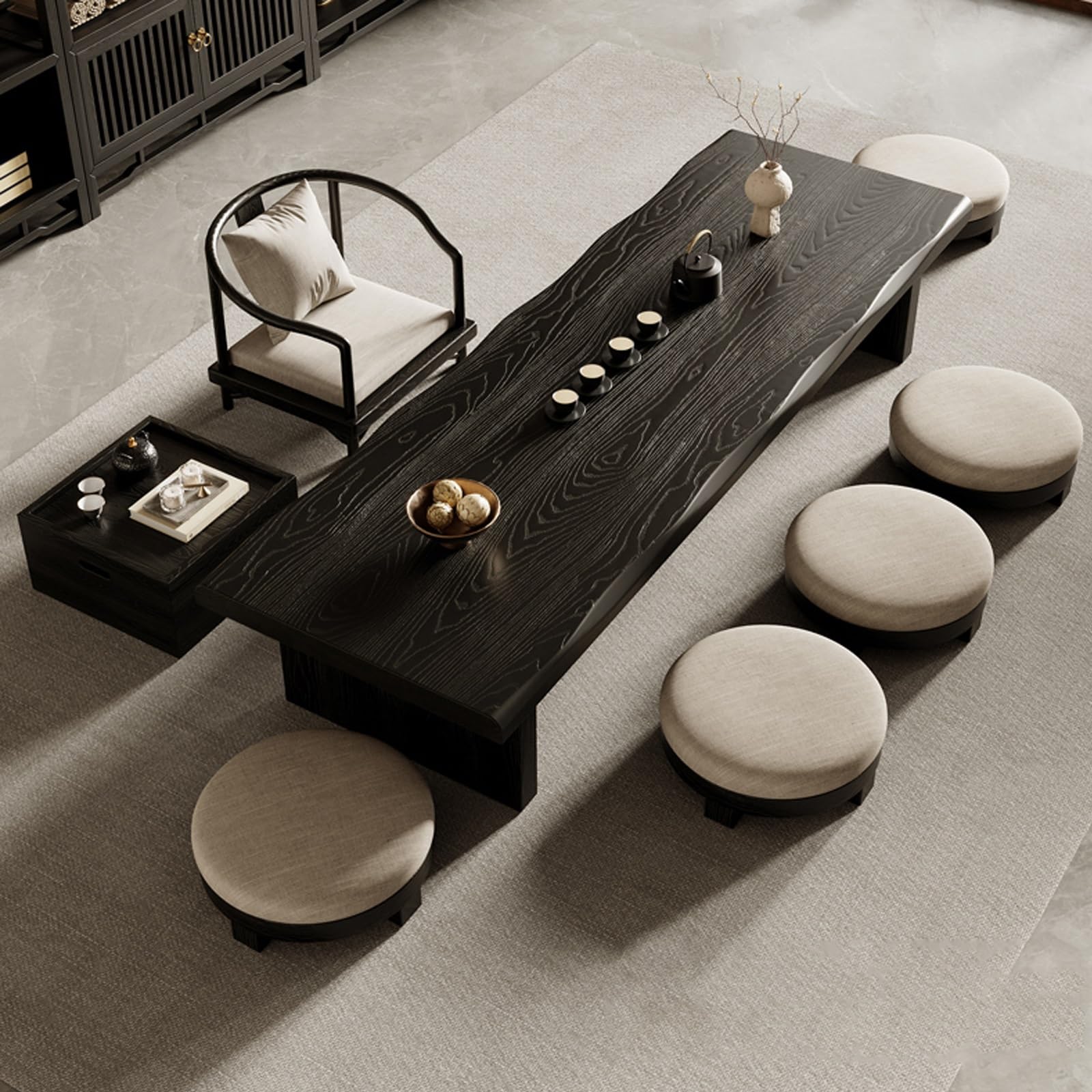 Table Japonaise Vintage avec Bords Irréguliers en Bois Noir