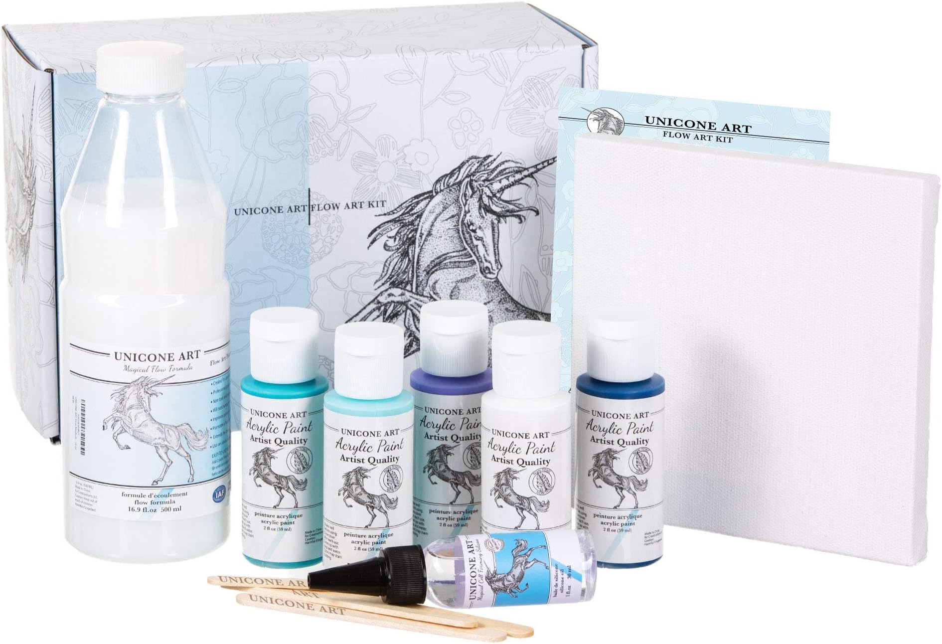 Flow Art Paint Pouring Kit Premium Set - Pour Art Gift Set - All in One - Artist Grade - 14 Piece Kit - Premium Quality