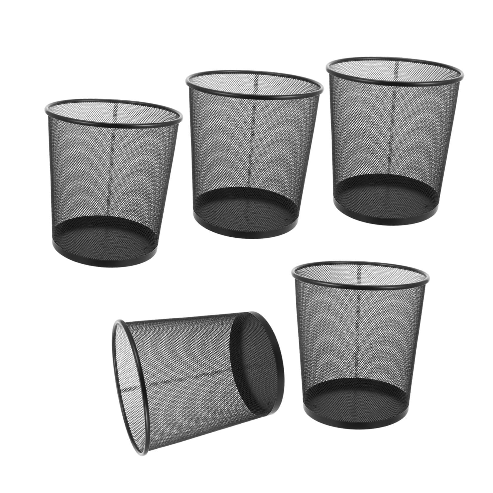 CALLARON 5 Pezzi Cestino per Rifiuti in Metallo Nero da 9 l Rete, Design Rotondo, Facile da Pulire, per Cucina, Ufficio e Riciclaggio