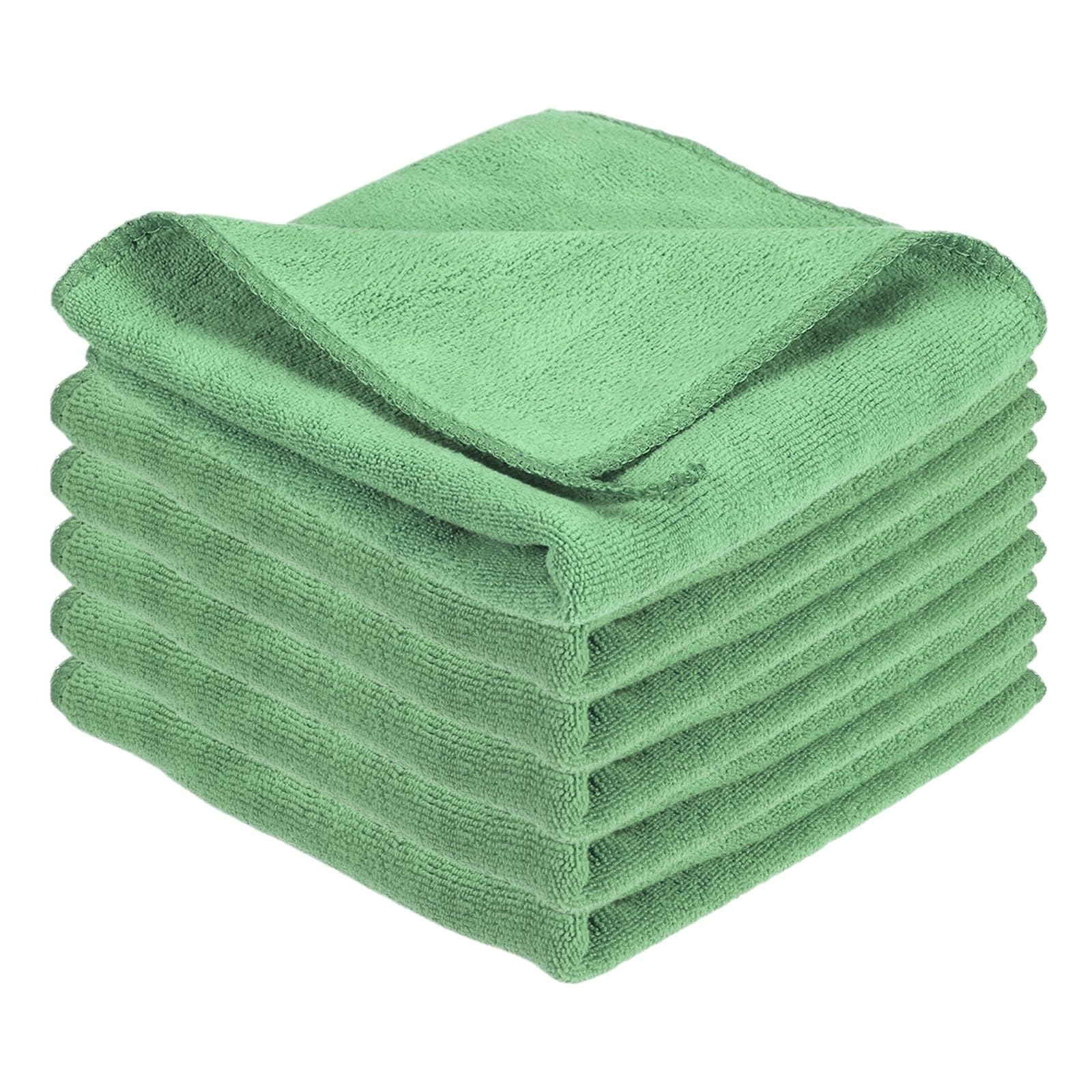 sourcing map 6 Pcs Square Hand Towels, 25 x 25 cm Soft Microfiber Hanging Hand Towel with Hanging Loop Highly Absorbent Kitchen Towels for Home Bathroom Kitchen Cleaning Supplies, Green