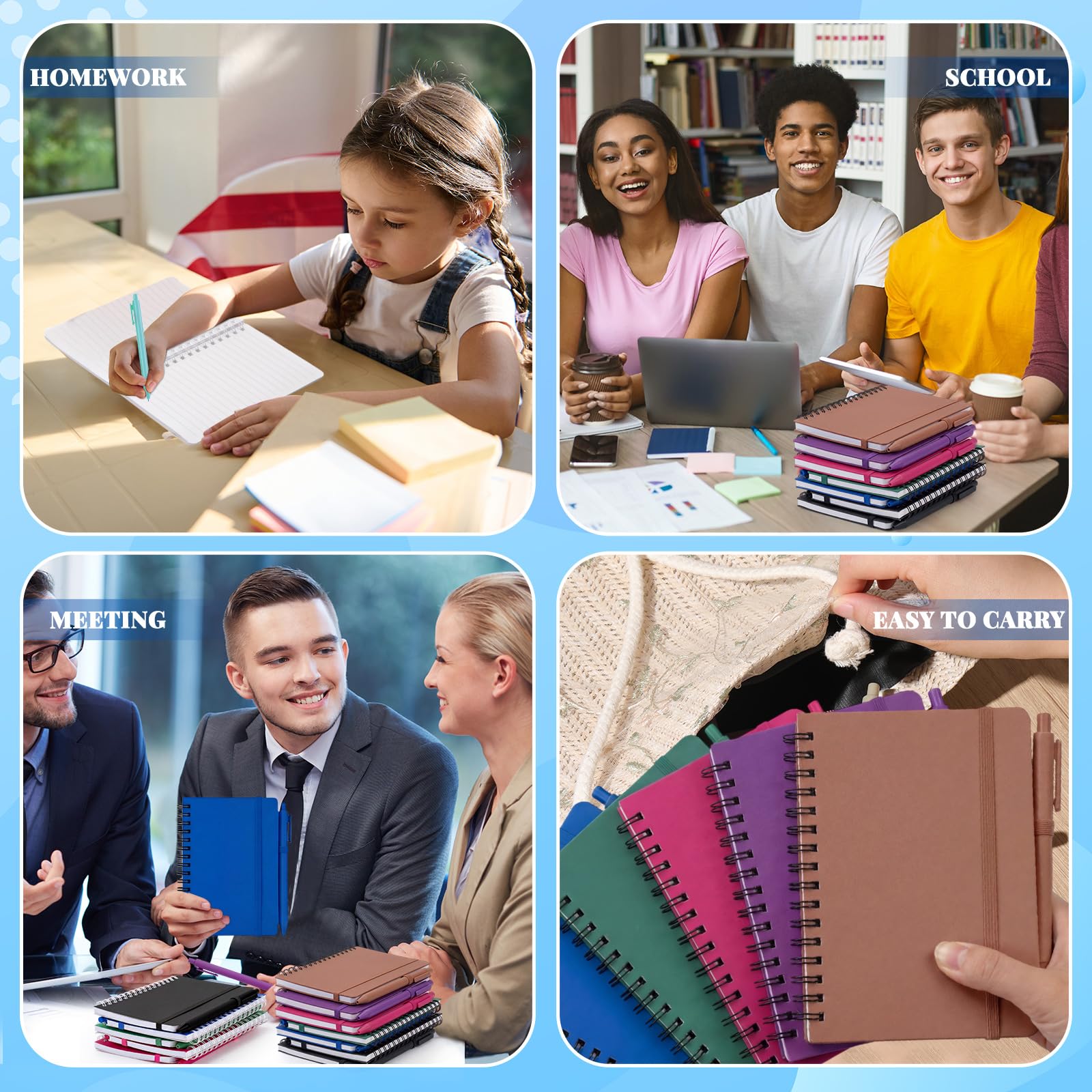 Fulmoon Lot de 30 petits carnets à spirale A6 avec stylos en vrac, multicolores, 10,2 x 15,2 cm, mini journaux lignés, 50 feuilles pour fournitures scolaires, récompenses, cadeaux de bureau (tons