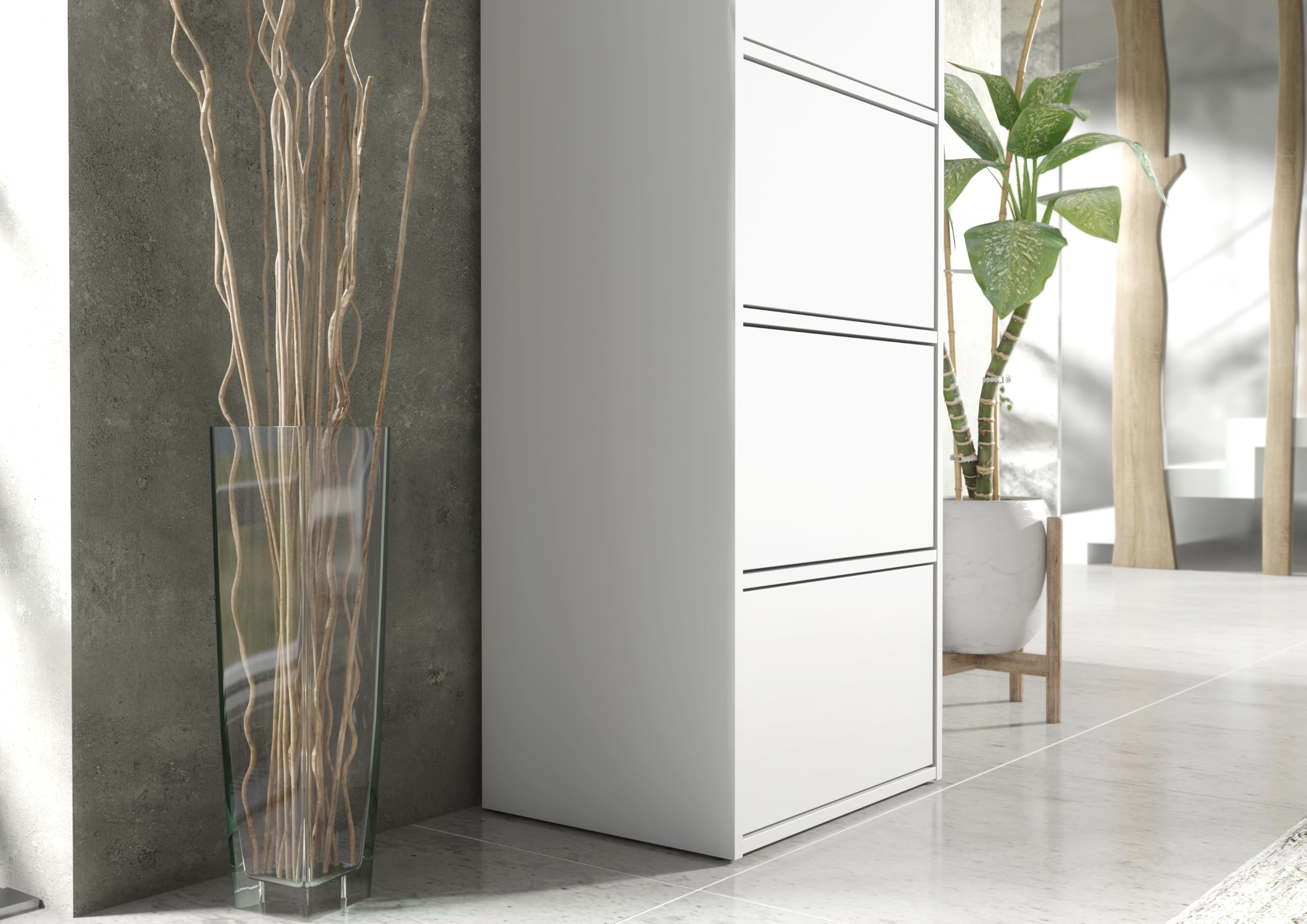 Mobile Moderno Bianco per Camera da Letto e Soggiorno – Cassettiera Alta con 4 Ante, Scarpiera Salvaspazio, Credenza Multifunzionale, Mobiletto 50x39x120 cm