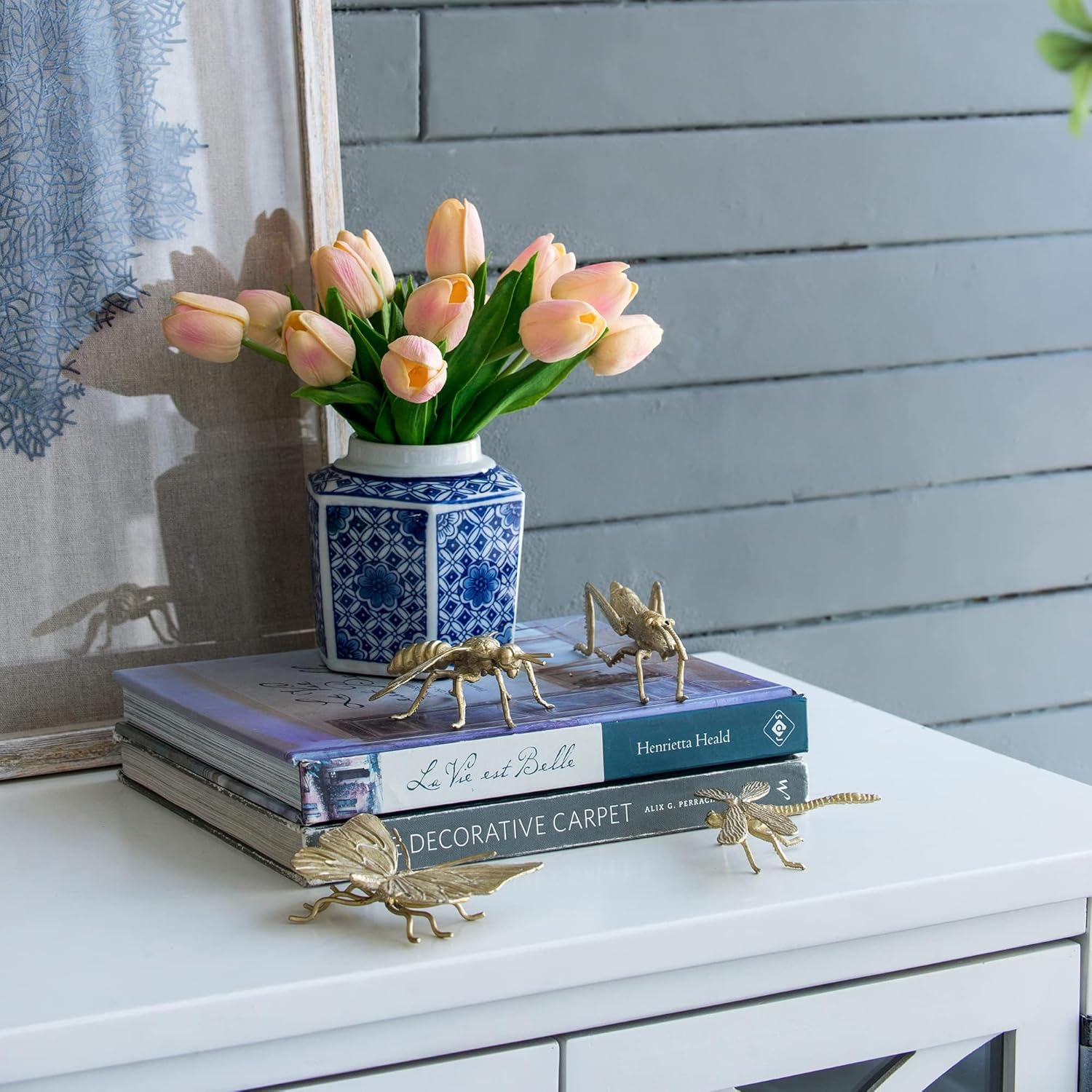 A&B Home Blue and White Vase, Porcelain Ginger Jars for Home Decor, Chinoiserie Vase for Bedroom Living Room Console Table Accent, Shelf and Tabletop Decor, Set of 3