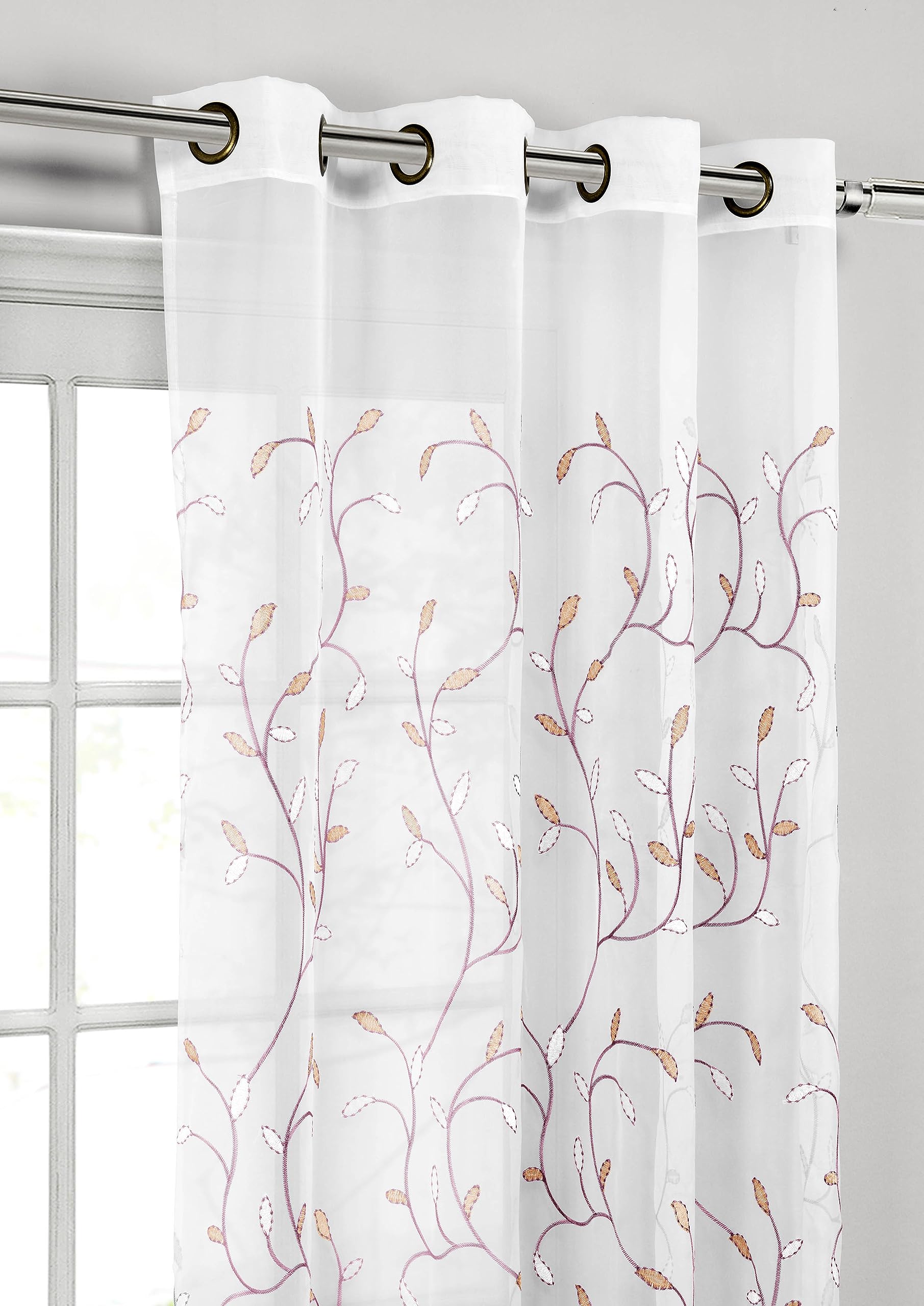 Creative Home Ideas Sheer Extra Wide Light Filtering Grommet Single Curtain Panel, Fabric, Coral, 54" W x 84" L (Pack of 1) - Image 3