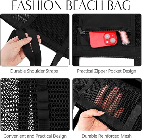 Miniatura 4 de hatisan Bolsa de playa de malla, bolsas de playa mejoradas para mujer, bolsa de malla, bolsa hobo, accesorios de playa