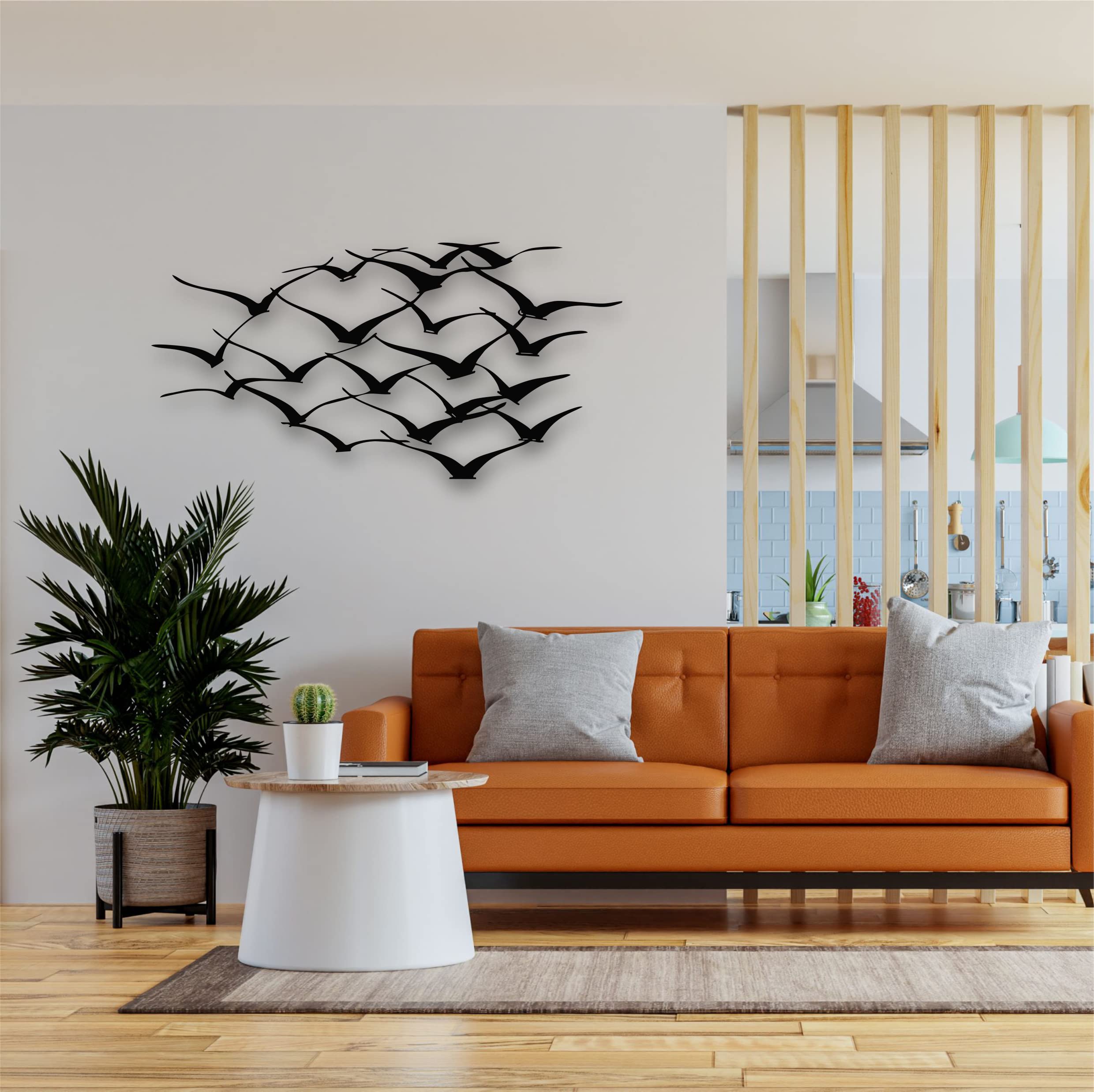 DEKADRON Metal Wall Art - 3D Cranes Silhouette Sculpture, 46" W X 23" H, Black