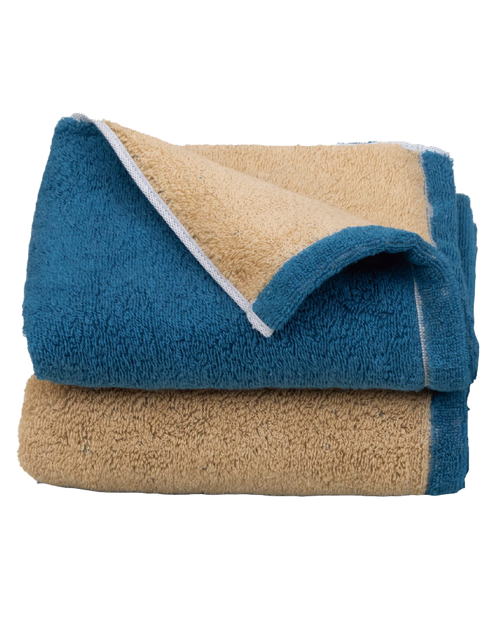 Imabari Bath Towel Large Set of 2 Reversible Navy Beige 28x51in Japan
