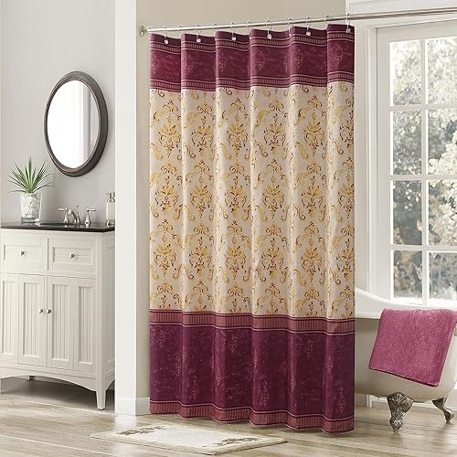 D DS CURTAIN Royal Scroll - Cortina de ducha de poliéster clásico impermeable con tela amarilla elegante para baño, 72 pulgadas de ancho x 72