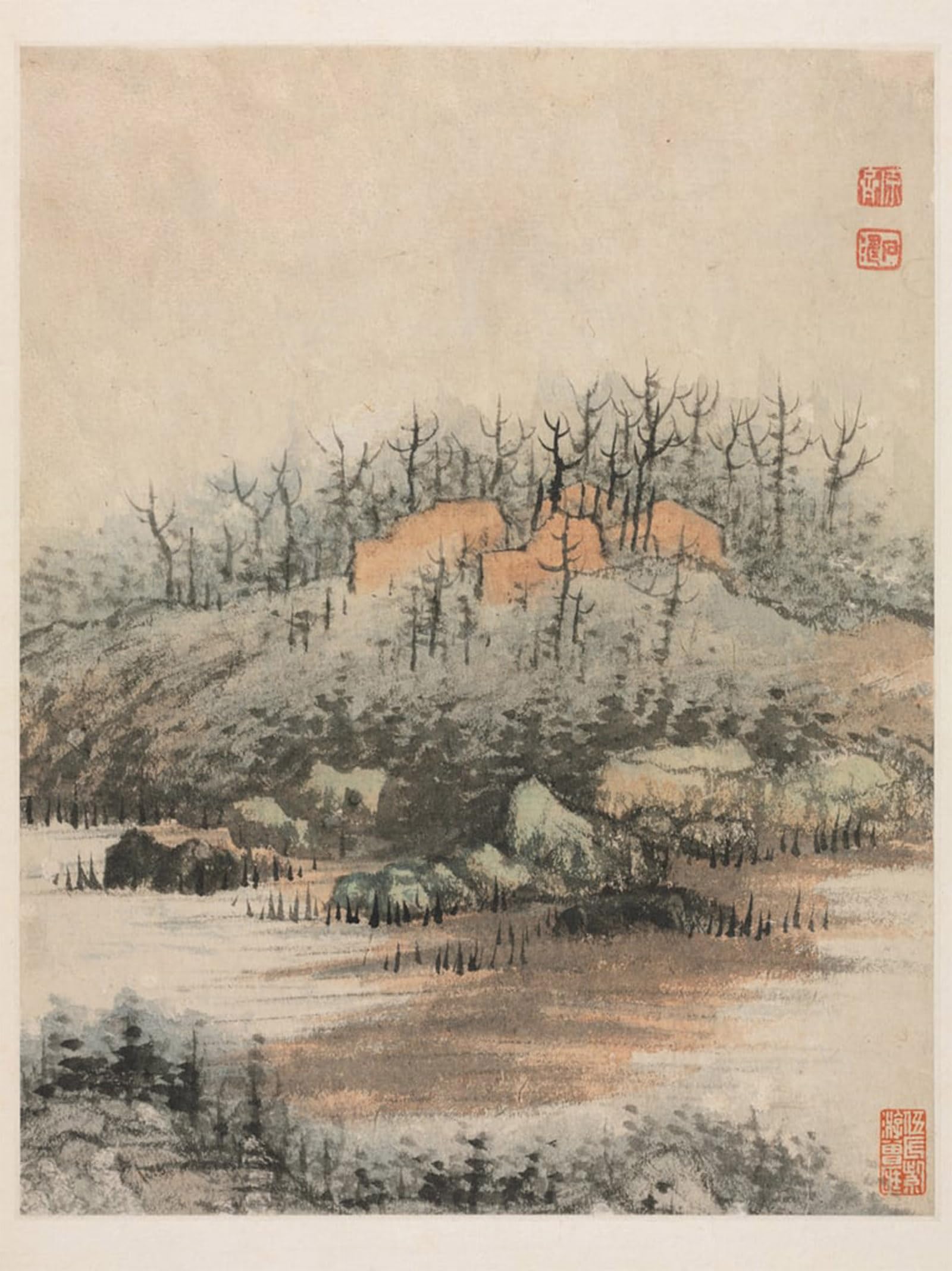 POSTERIIk Vintage Print Pop Art Landscape Artwork Reminiscences of the Qinhuai River Qing Dynasty by Daoji Shitao Art Prints for Office Home Decor 60x90cm