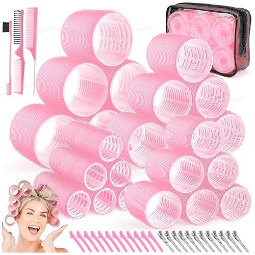 obeoby 4 Sizes Self-Grip Hair Rollers Set