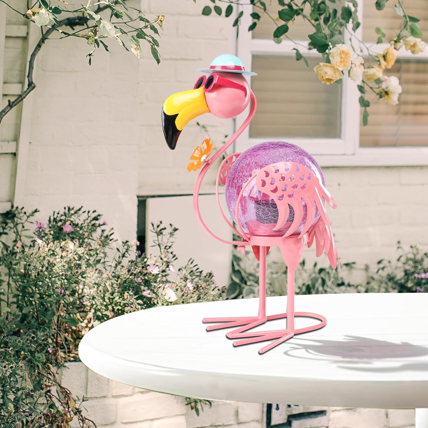 MUMTOP Flamingo Solar Lights Outdoor, Decorative Waterproof LED Solar Lanterns for Patio Garden Yard, Pink Flamingo Tabletop Decorations