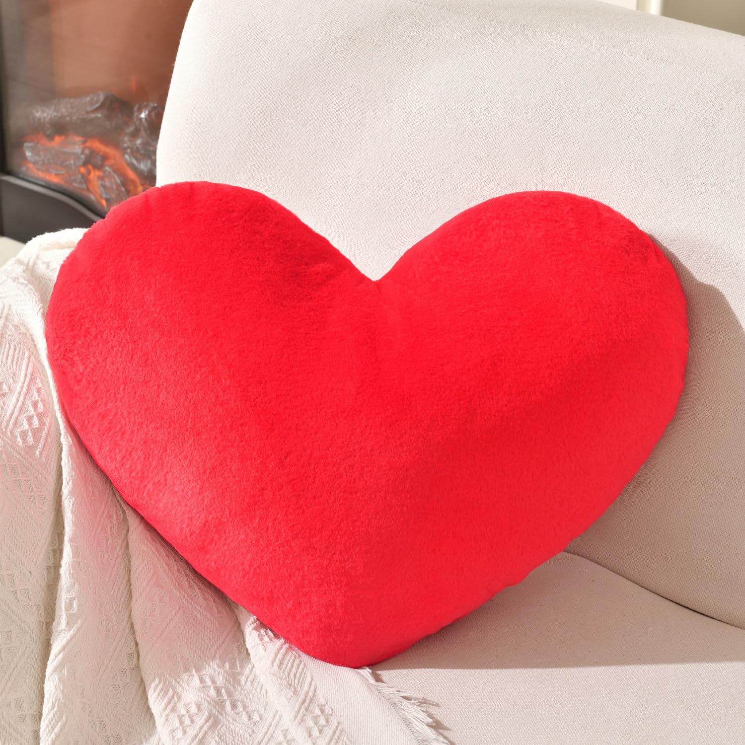 XIAIJIA Heart Pillow Red Heart Shaped Pillow Soft Rabbit Fur Large