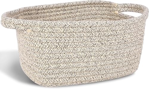 ABenkle Cesta de almacenamiento pequeña, mini cesta para bebé, bonita canasta tejida de cuerda de algodón, cesta de estante, cesta decorativa