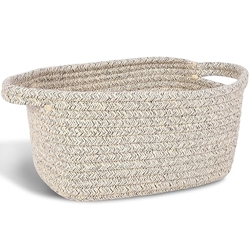 ABenkle Cesta de almacenamiento pequeña, mini cesta para bebé, bonita canasta tejida de cuerda de algodón, cesta de estante, cesta decorativa