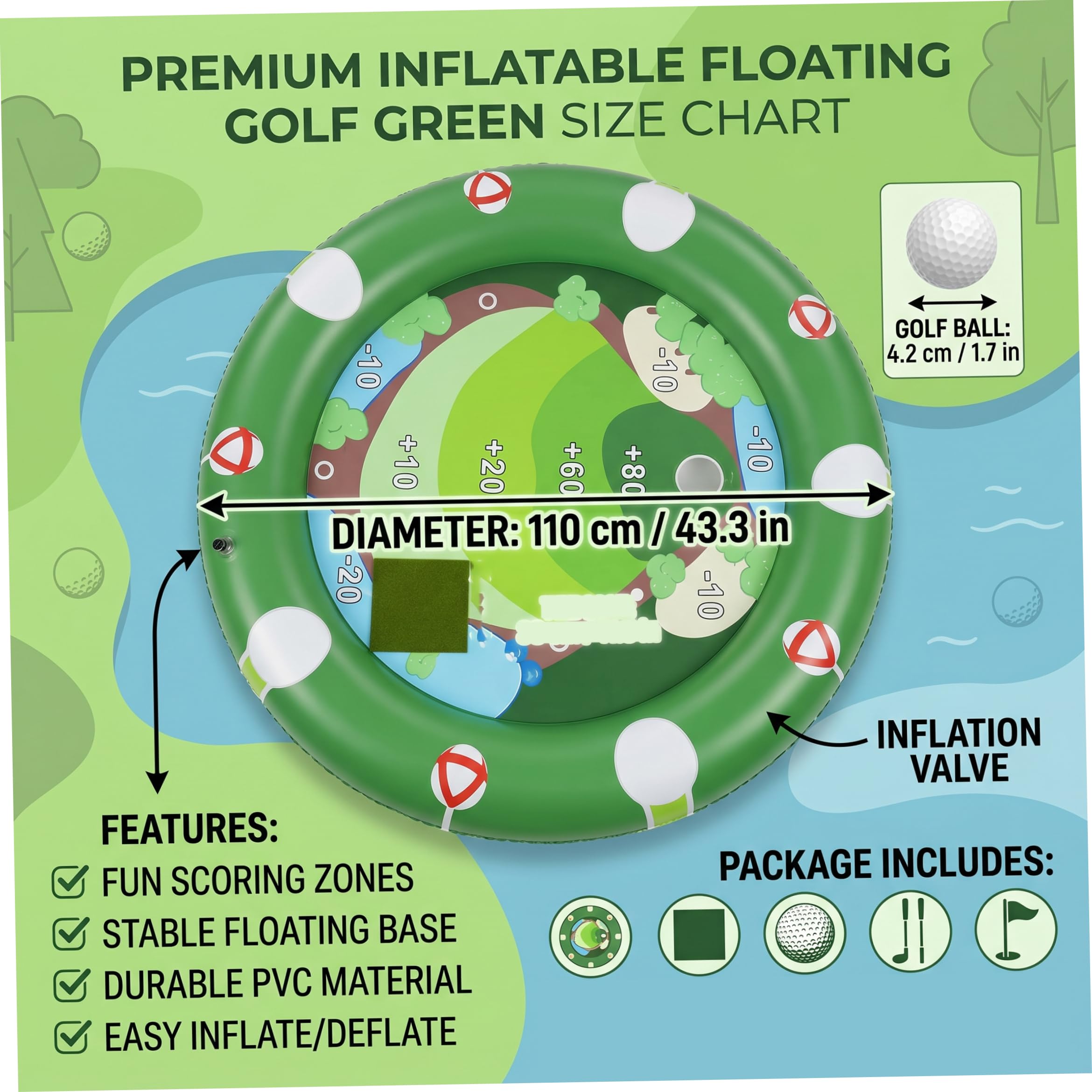 Pool Golf 110CM Runde schwimmende Golf Green Pool Spiel Kind aufblasbare Spielzeuge für Sommer Hof Strand Spaß