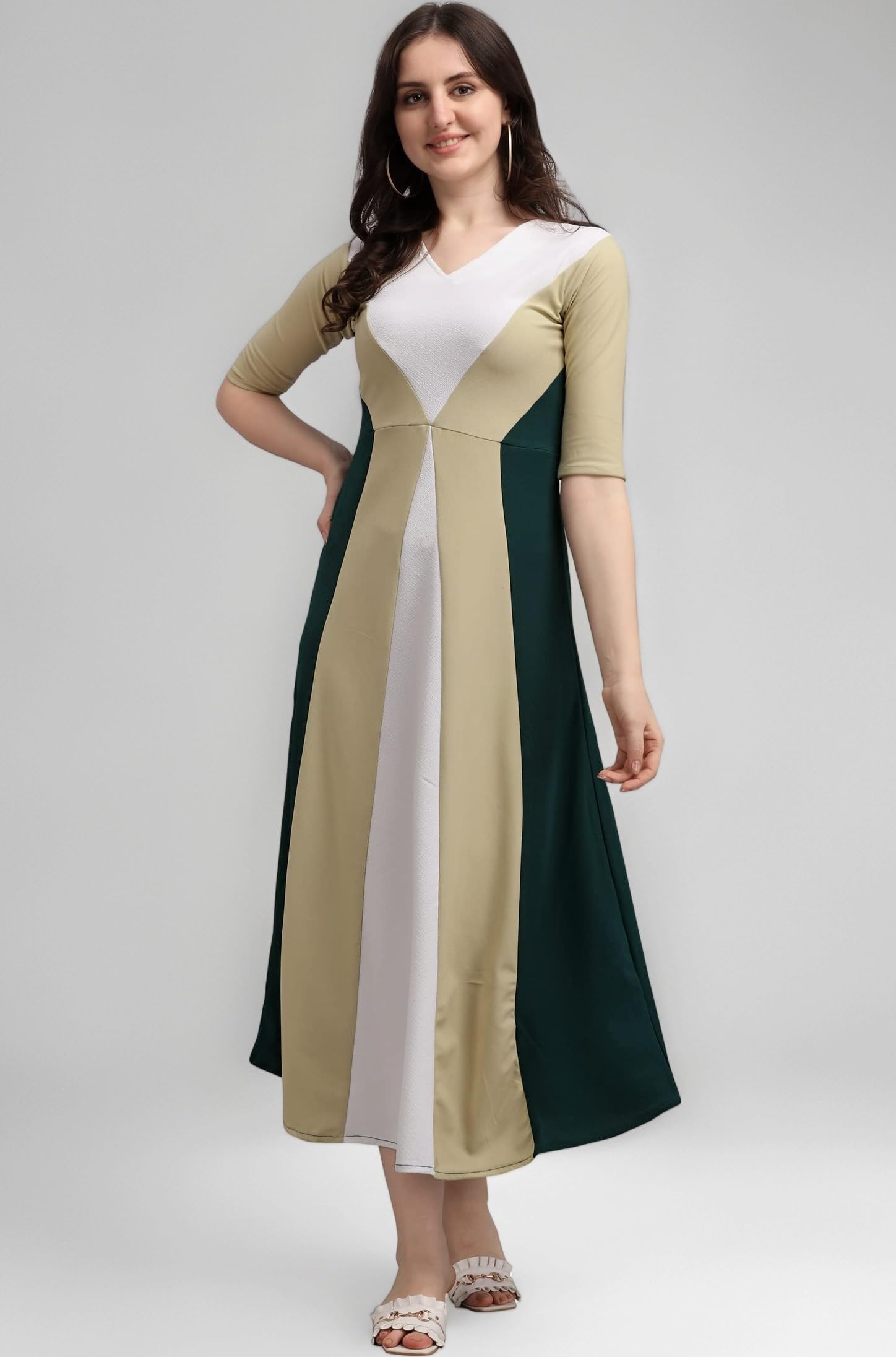 Purvaja Women's Geometric Half Sleeve Maxi Dress