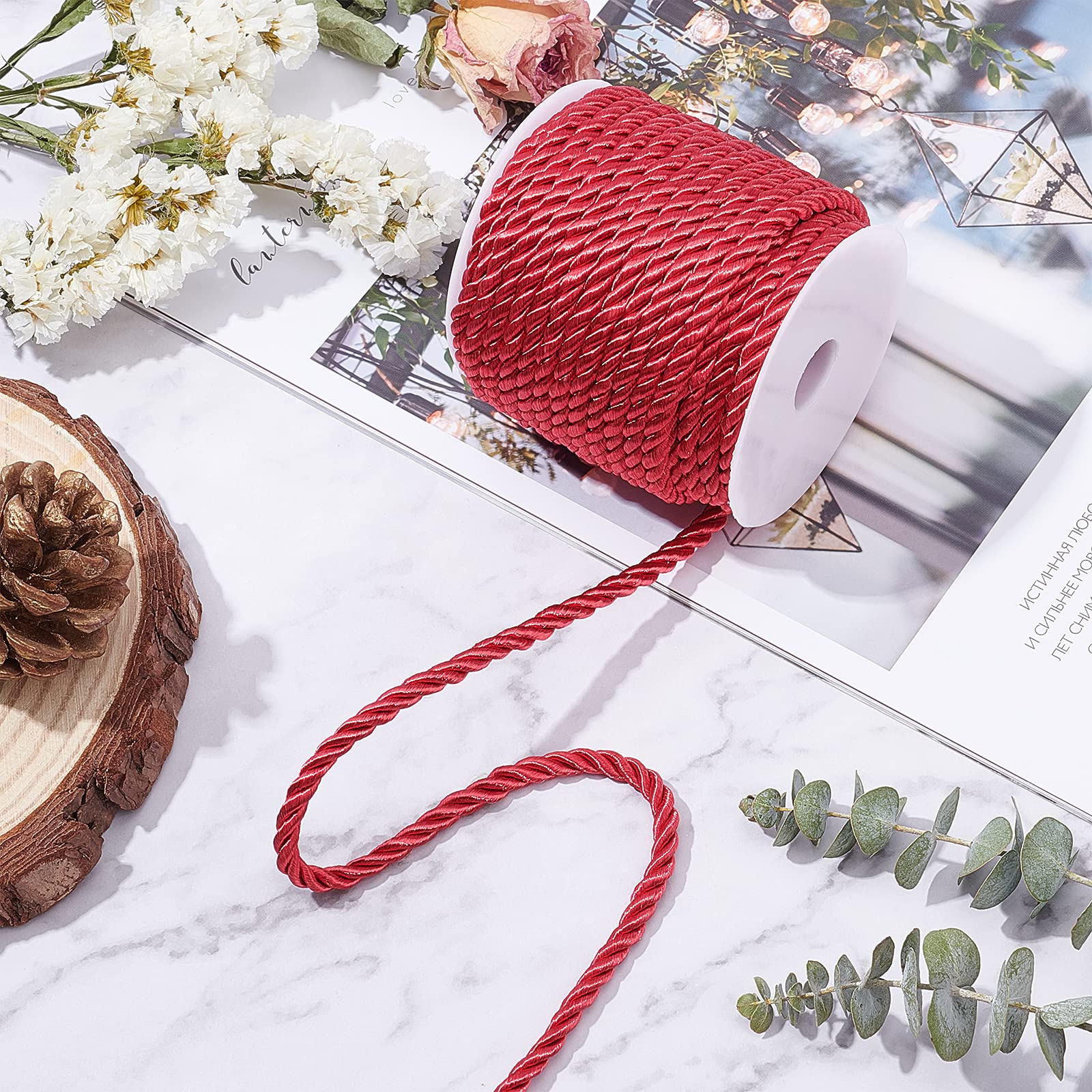 Twisted Lip Cord Trim - 13.67 Yards Polyester Decorative Rope For DIY Crafts, Curtains, Pillows, Home Decor (FireBrick)