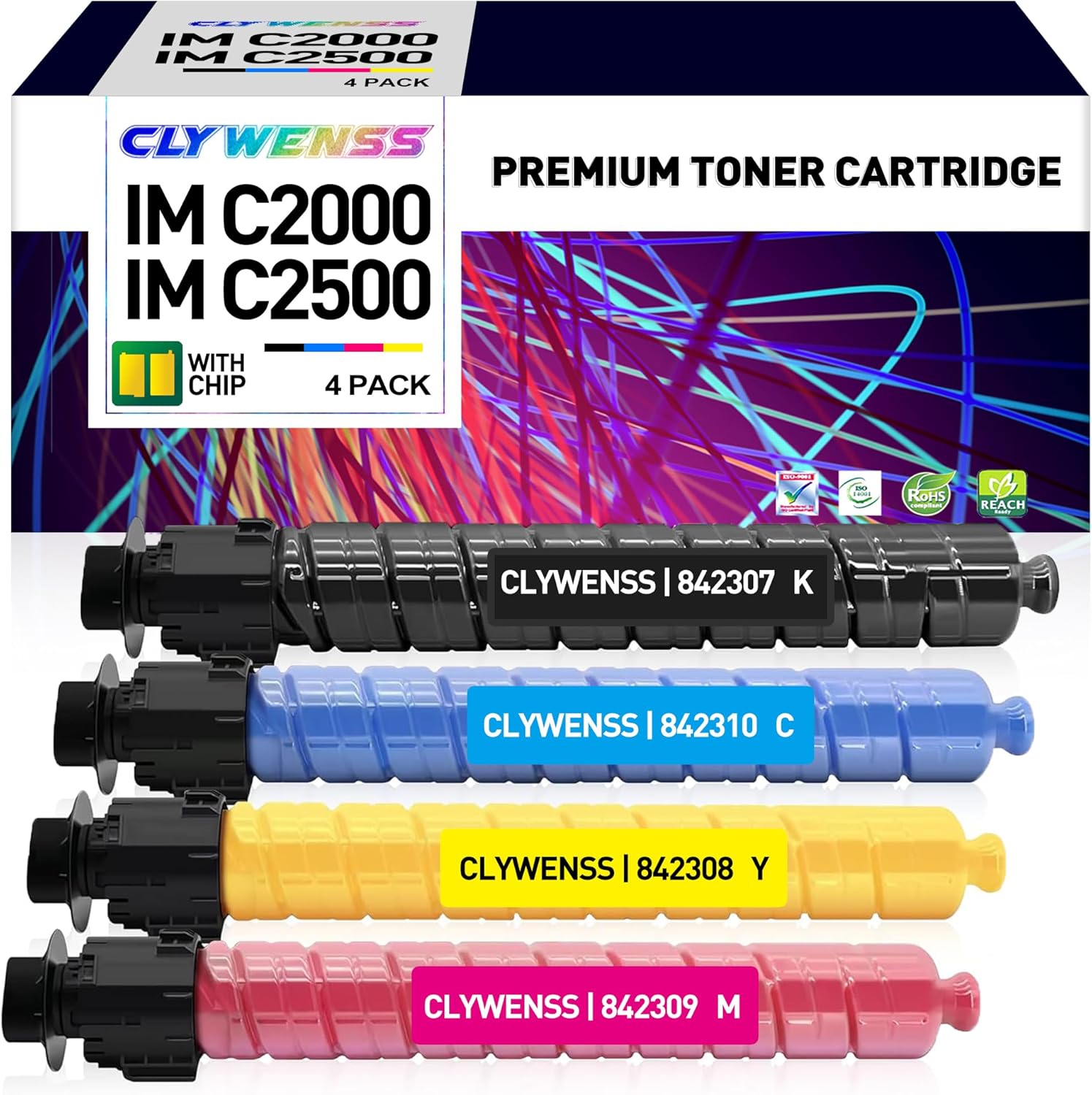 IMC2000 IMC2500 Toner Cartridge Replacement for Ricoh 842307 842308 842309 842310 for Lanier Savin IM C2000 IM C2500 Printer (BK/C/M/Y, 4-Pack) IMC2000-BCMY