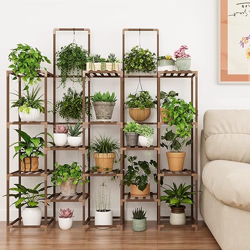 Miniatura 4 de Whonline Soporte para plantas para interiores, estante grande para exteriores con 6 niveles y 13 soportes para macetas, estantes altos escalonados