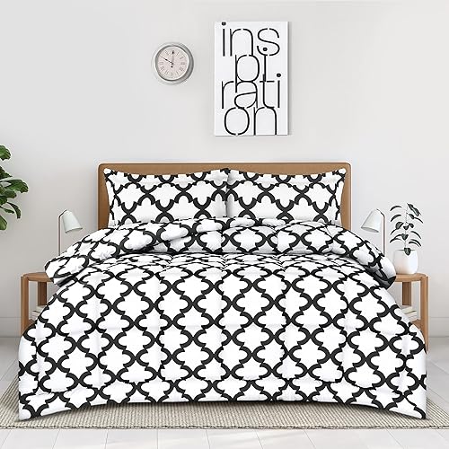 Miniatura 8 de Utopia Bedding - Juego de edredón estampado (Blanco, negro, Queen) con 2 fundas de almohada - Lujosa microfibra cepillada - Edredón alternativo al