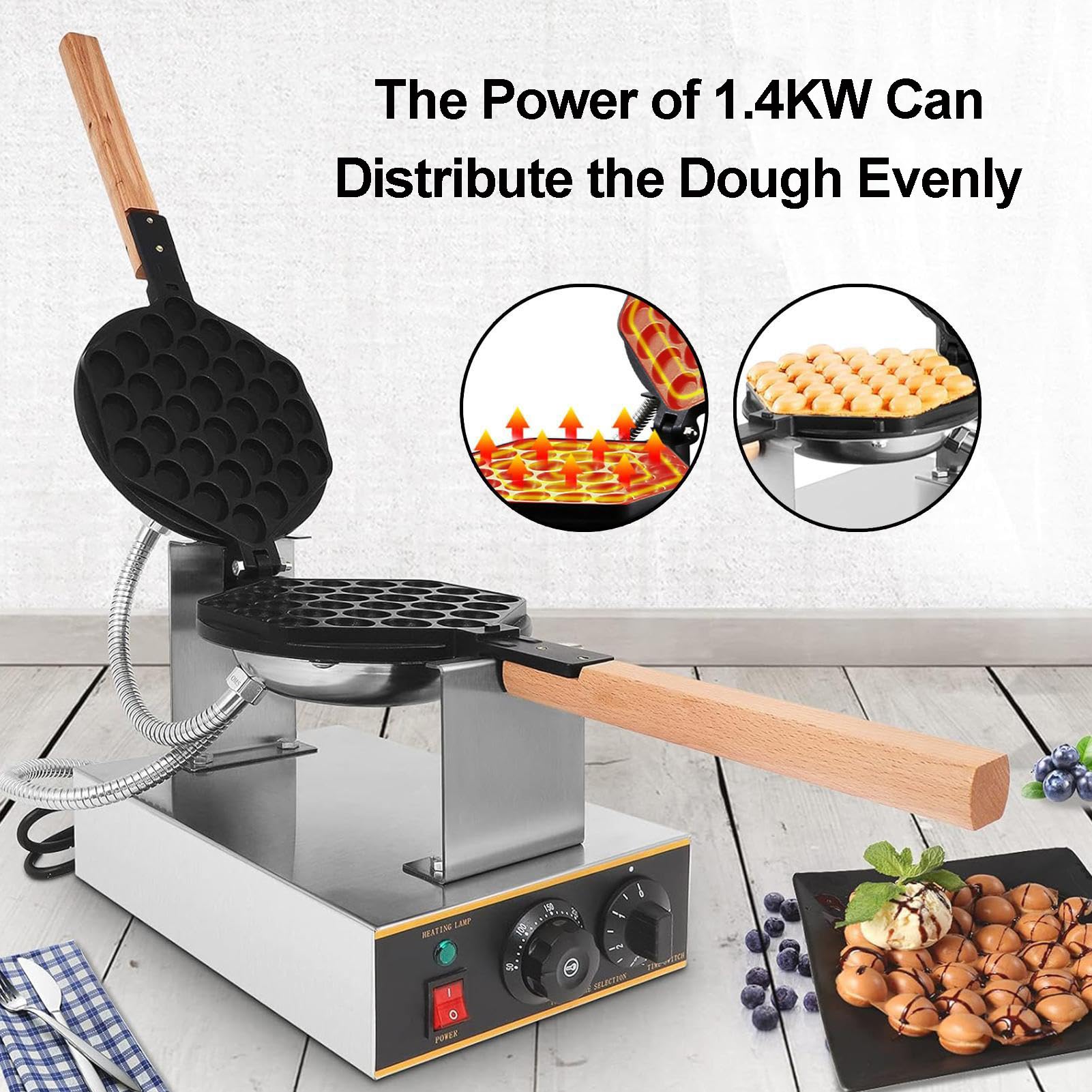 Gofrera Tipo Bubble Máquina de Waffles,Bubble Waffle Maker de Estilo de Hong Kong por Ambos Lados y rotación de 180° Antiadherente para Uso doméstico o Comercial,Single Head