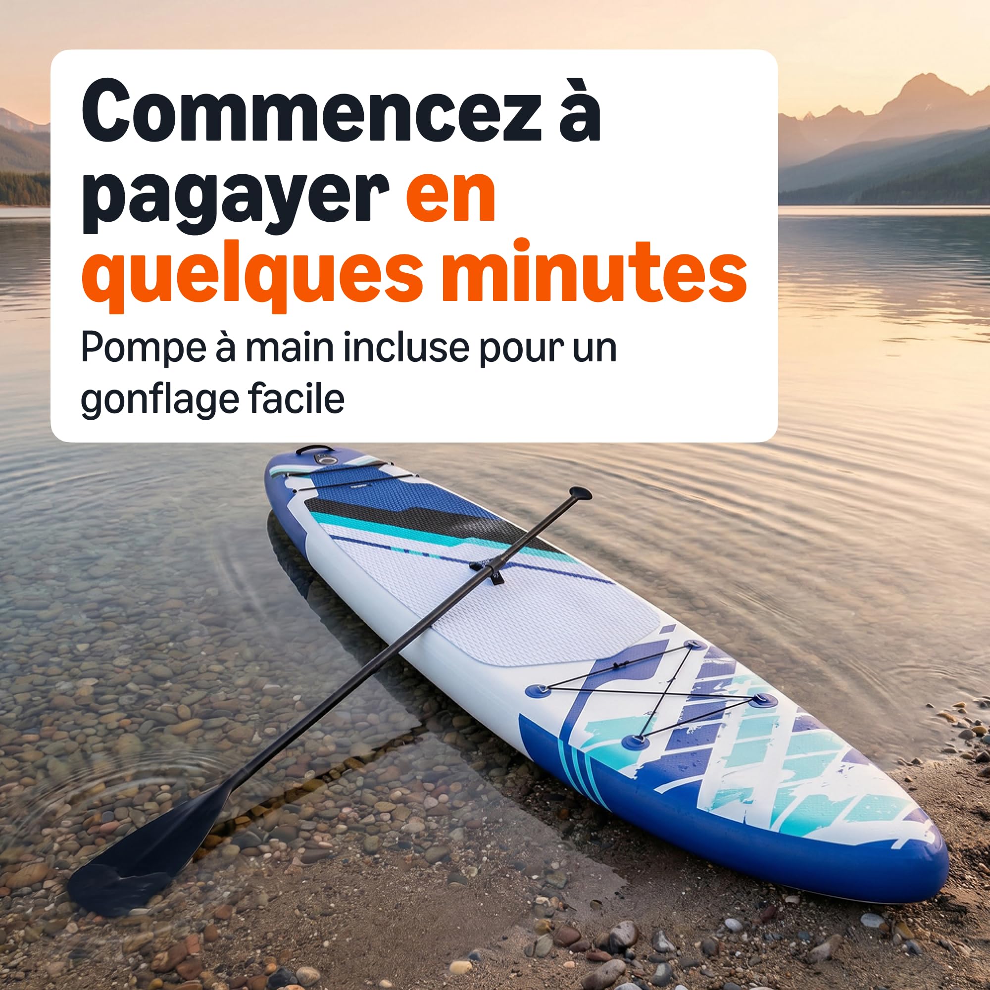 Amazon Basics Planche à pagaie avec kit d'accessoires Complet, 335 cm x 84 cm, Bleu