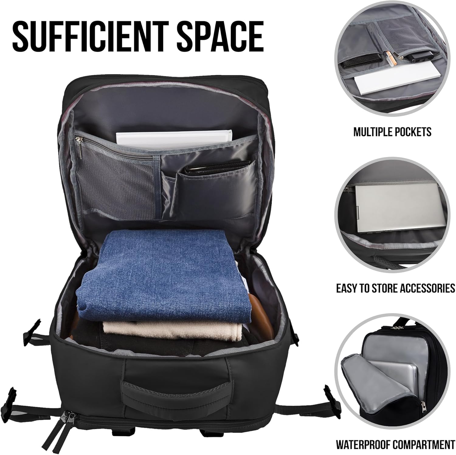 Airline Flight Approved Multifunctional Large Travel Backpack For Women Man,Travel Essentials,Carry On/Personal Item Backpack Under 18x14x8,Laptop Backpack,AntiTheft pocket,USB port - Image 6