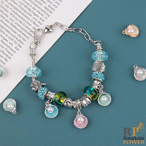 Miniatura 5 de RP Remarkable Power, Paquete de 60 dijes esmaltados de concha de almeja con perlas acrílicas para pulseras, aretes, fabricación de joyas,