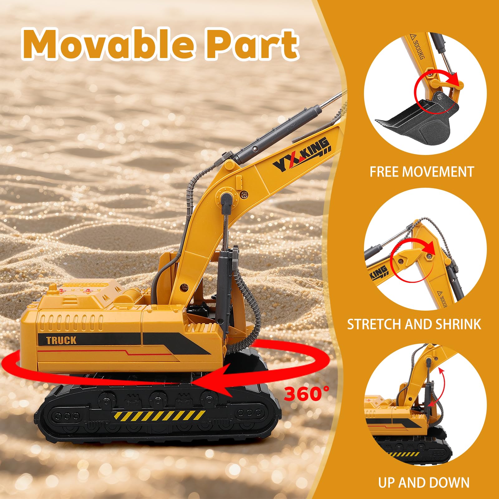 Excavadora de metal ABS, equipo de construcción manual fundido a presión, camión excavador, modelo de juguetes para niños de 3 a 5 años, 4 a 7, 8 a 12 años, regalos de Navidad y cumpleaños 3