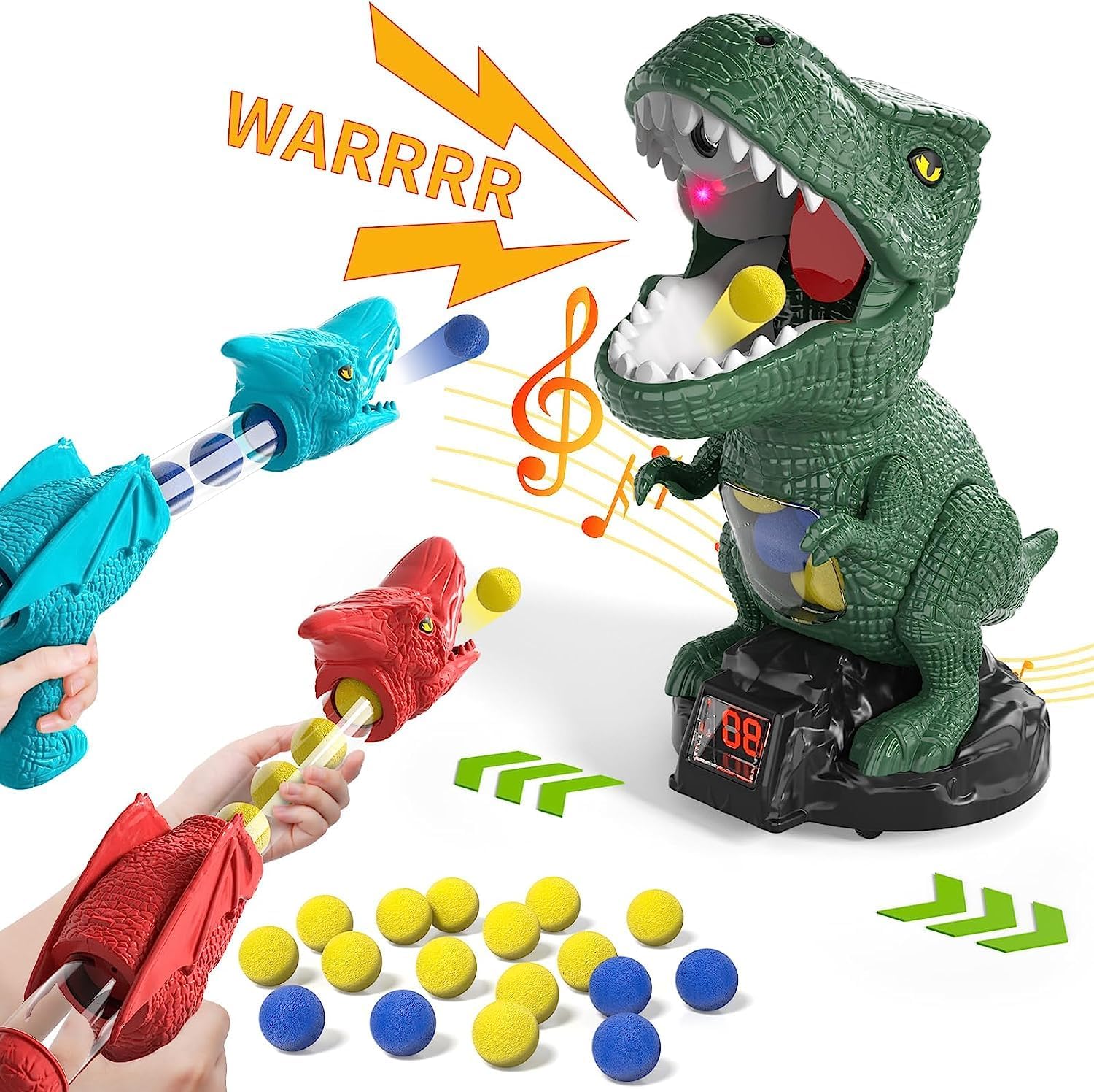 Removable Dinosaur Shooting Game with Scorekeeper, Sounds and Smoke