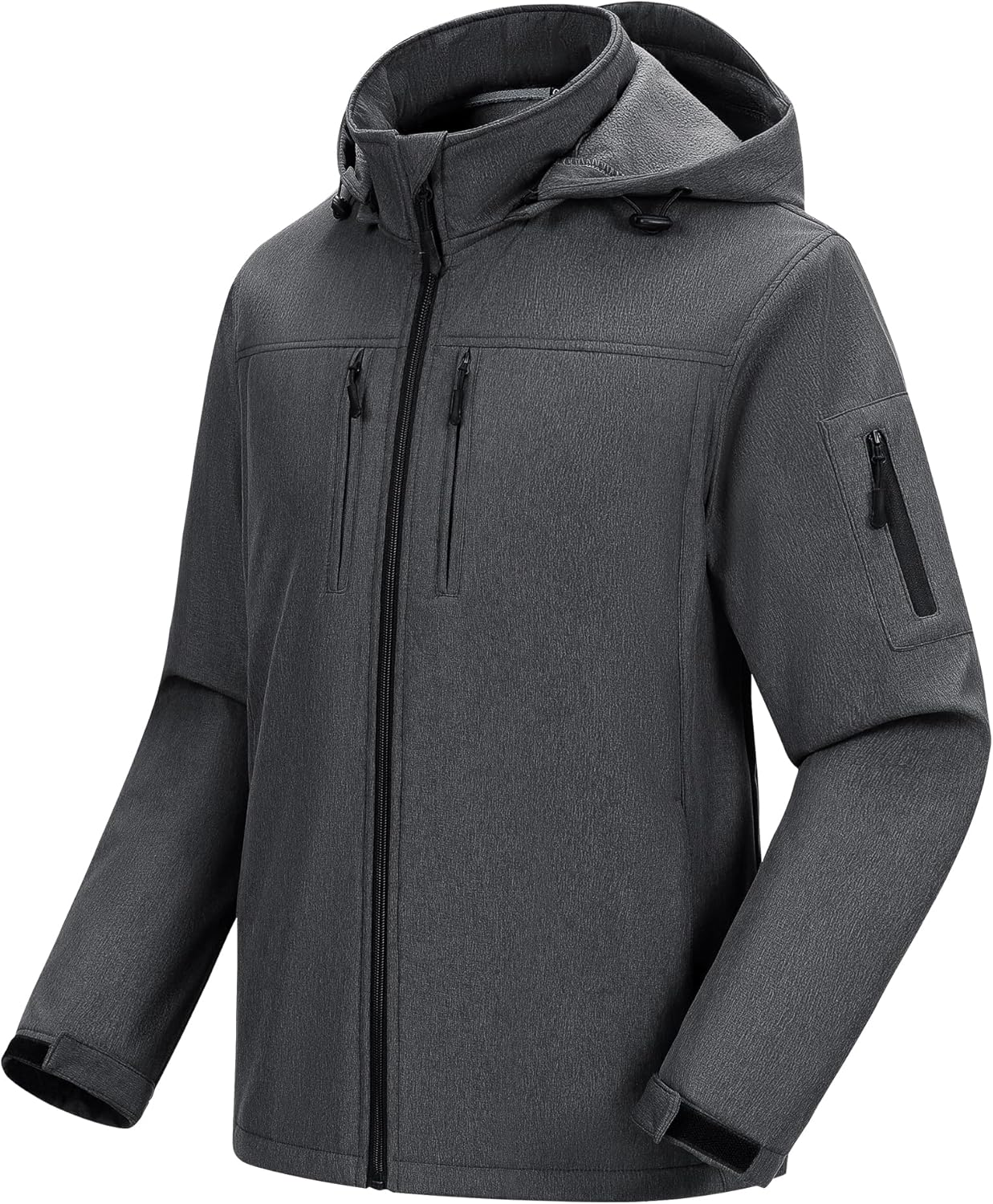 CREATMO US Men's Softshell Military Jacket With Removable Hood, Fleece Lined and Water Repellent Outdoor Reflective Coat