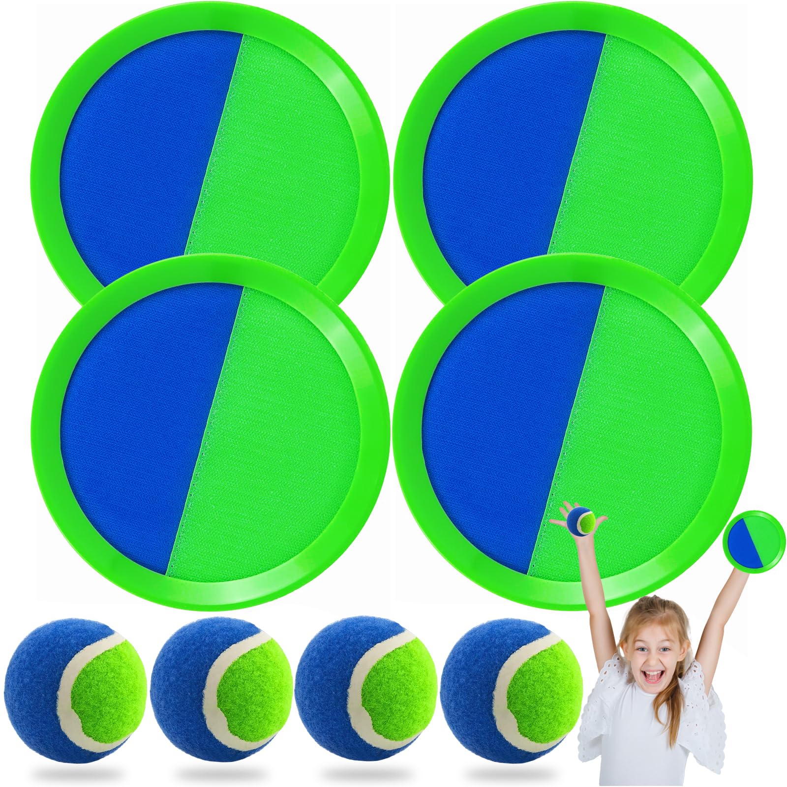 Captura Bolas Raqueta Set, Juego de Lanzamiento y Captura Deportiva, Juego de Playa Exterior Interior Piscina Terraza para Infantiles Adultos 2-11 Años Pascua Regalos(Azul + Verde)