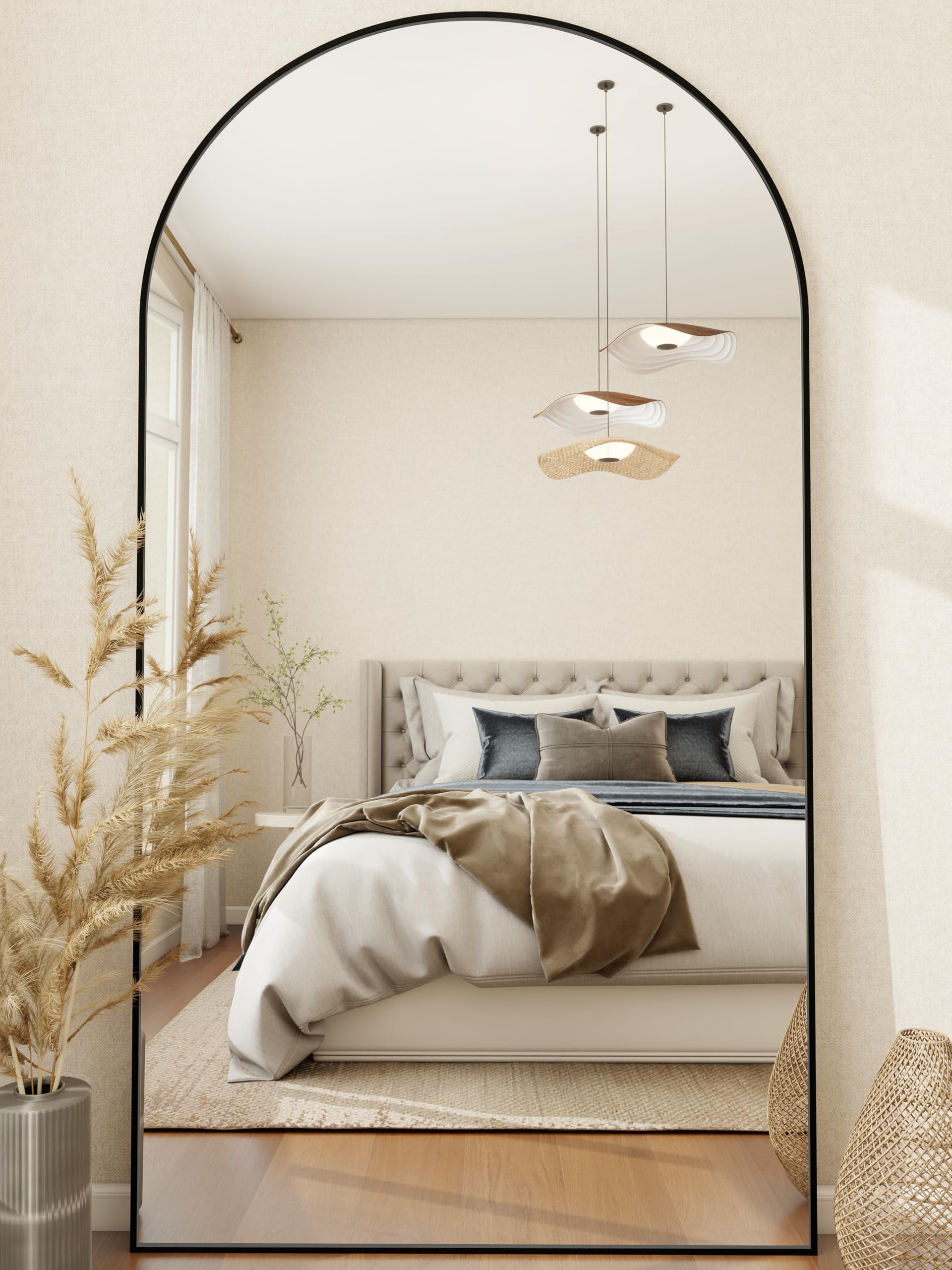 MISSDAY Oversized Arched Full Length Mirror, 81"x41" Black Full Body Mirror with Stand, Floor Mirror Large Free Standing, Leaning or Hanging, Aluminum Frame Mounted Mirrors Wall Mirrors for Bedroom