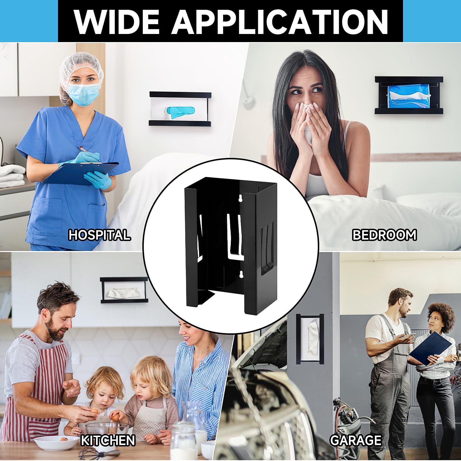 2 dispensadores magnéticos de guantes – Soporte de pared dispensador de pañuelos magnético con imán y agujeros perforados para guantes desechables, toallas de papel para taller, garaje, cocina y