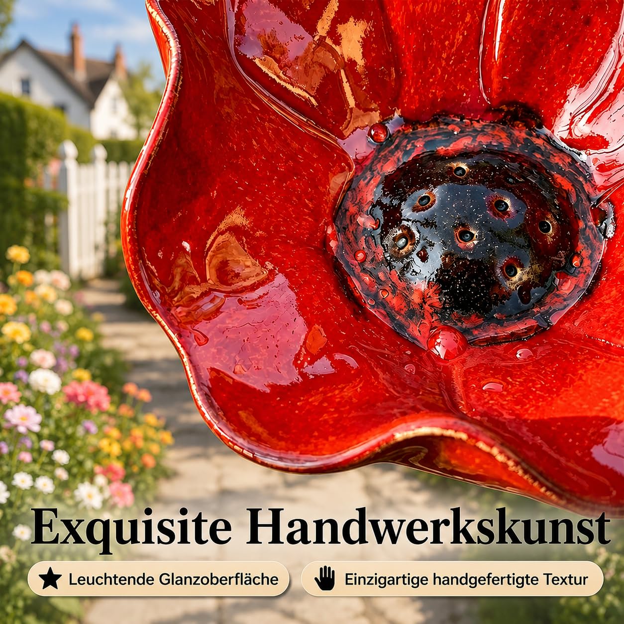 Vogeltränke Blume, Vogeltränke Stehend, Ekorative Bienentränke, Handgefertigt Gartenstecker Vogelbad Blume Dekorative Futter und Tränkschale für Vögel und Bienen (Red, Blue, Yellow)