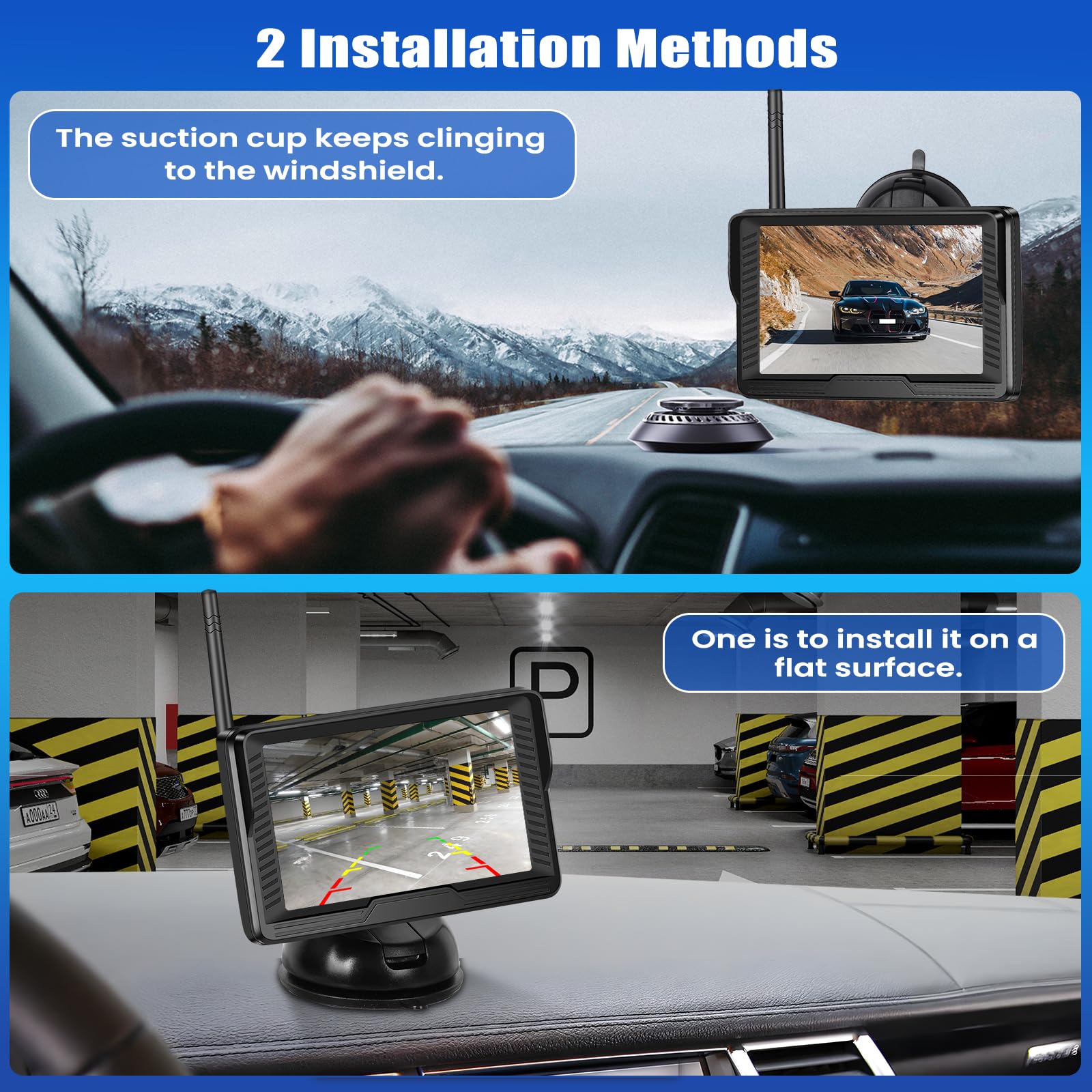 OiLiehu Kabellose AHD Rückfahrkamera Set 1080P Funk-Rückfahrkamera mit 4,3" Monitor IP68 Wasserdicht Infrarot-Nachtsicht Digitales Signal-Backup-System DC 12V