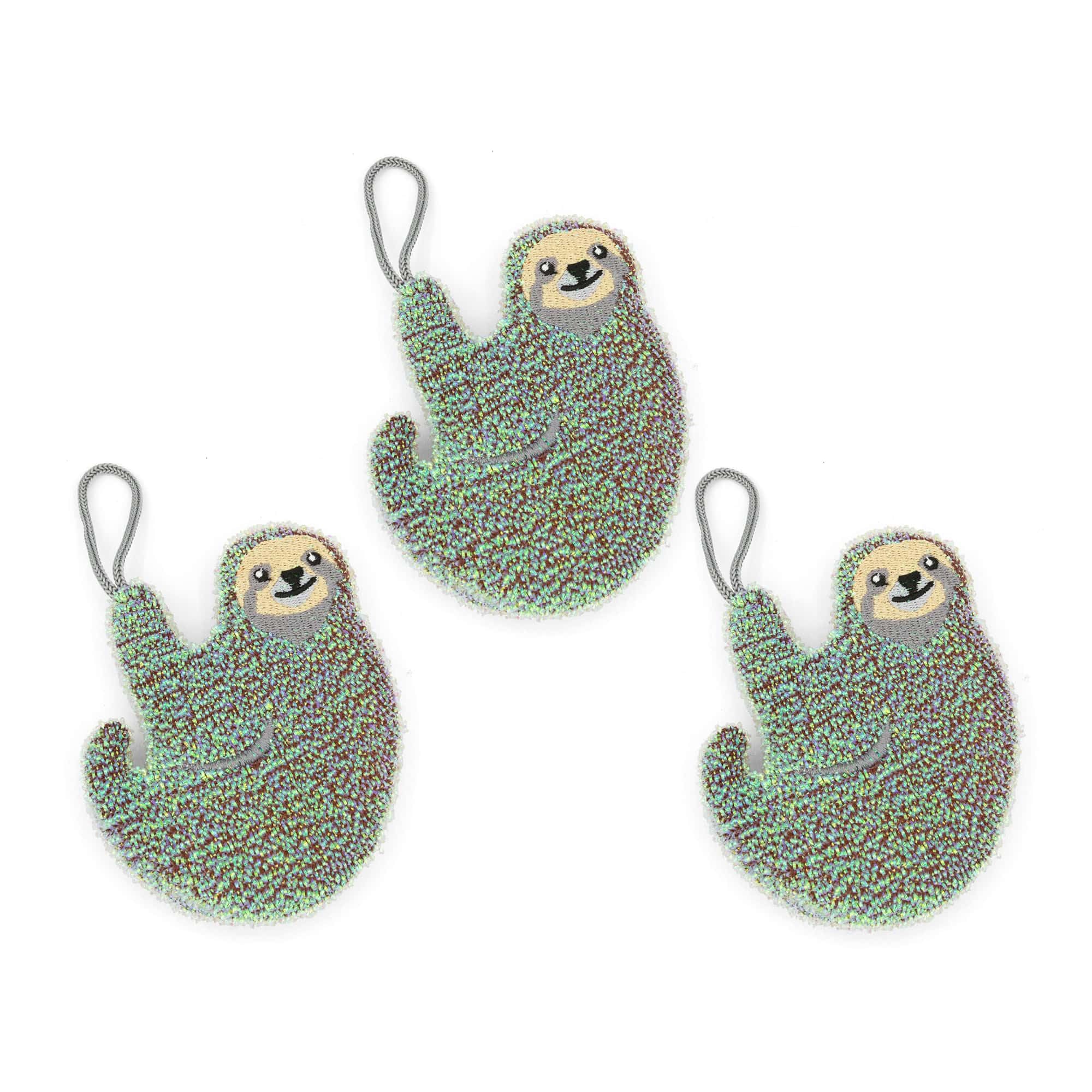 Kikkerland Reusable Sloth Scrub Sponge – Cleaning Supplies for Kitchen, Home Essentials – Fun Gifts for Kids & Adults – Set of 3