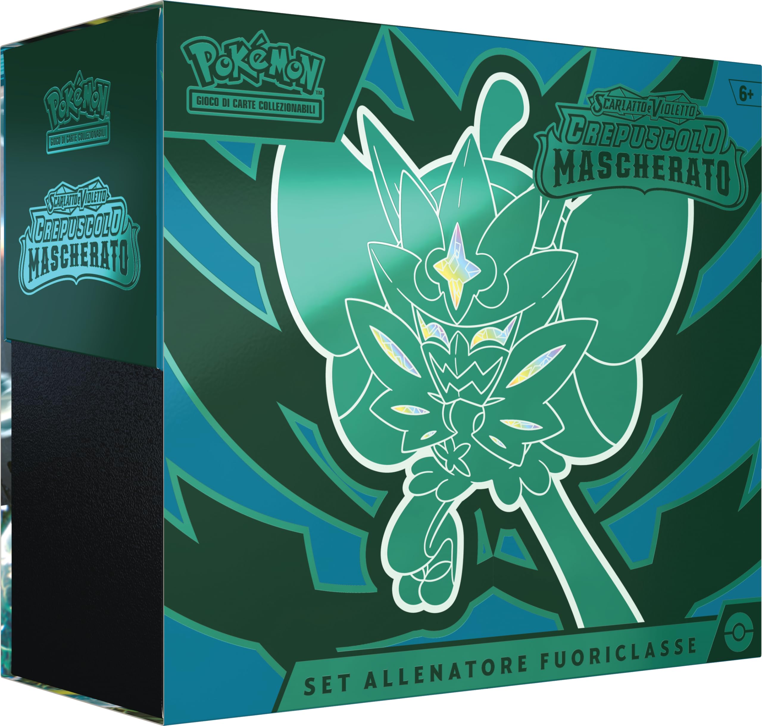 Pokémon Juego de Entrenador de Clase Mundial del expans. Escarlata y Violeta - Crepúsculo Enmascarado del GCC (1 Carta promoz. de Ogerpon Máscara Turquesa, 9 Sobres de Espuma y Accesorios Premium),