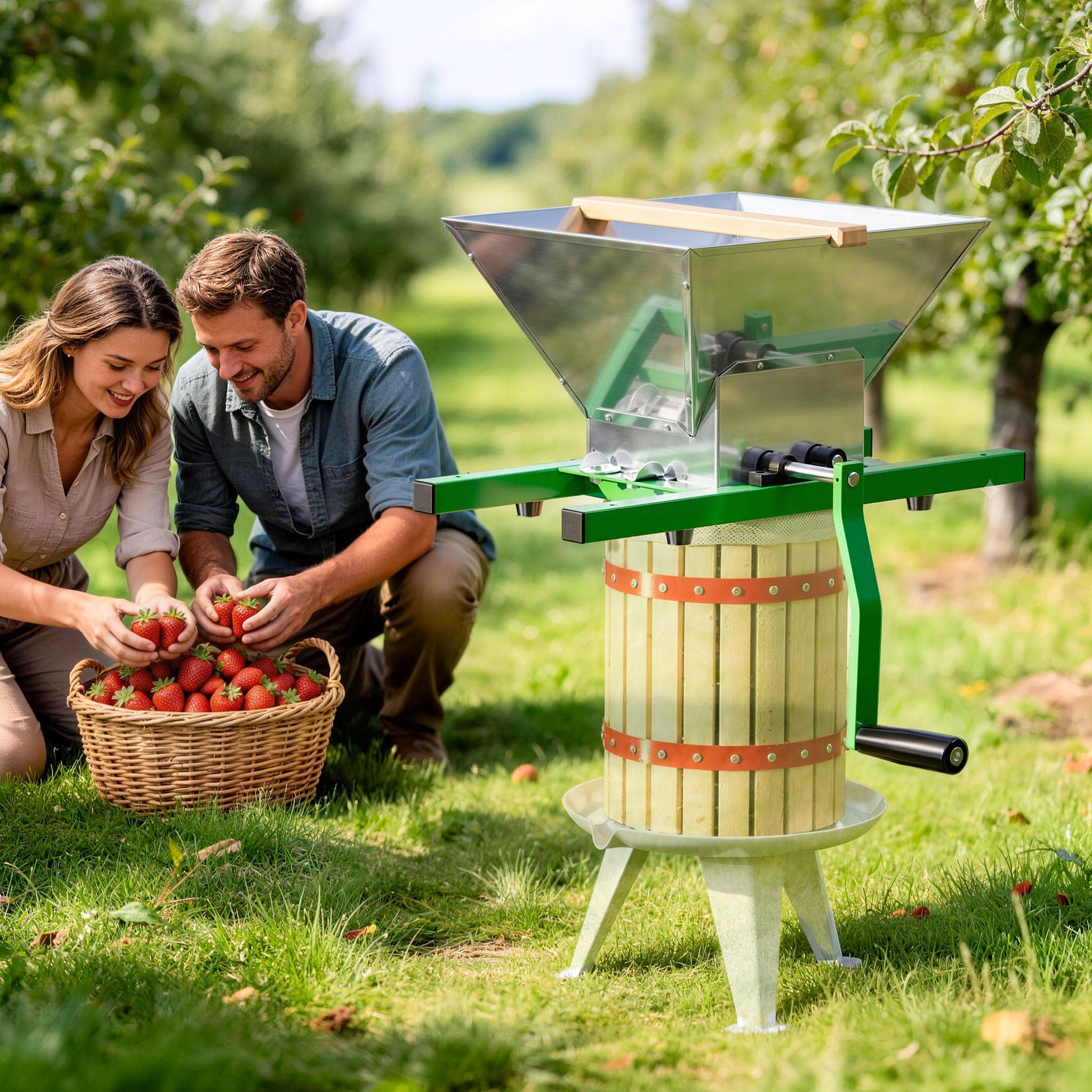 Wiltec Molino de frutas con tolva de 7 l, molinillo con manivela, triturador de frutos blandos como uvas y baya