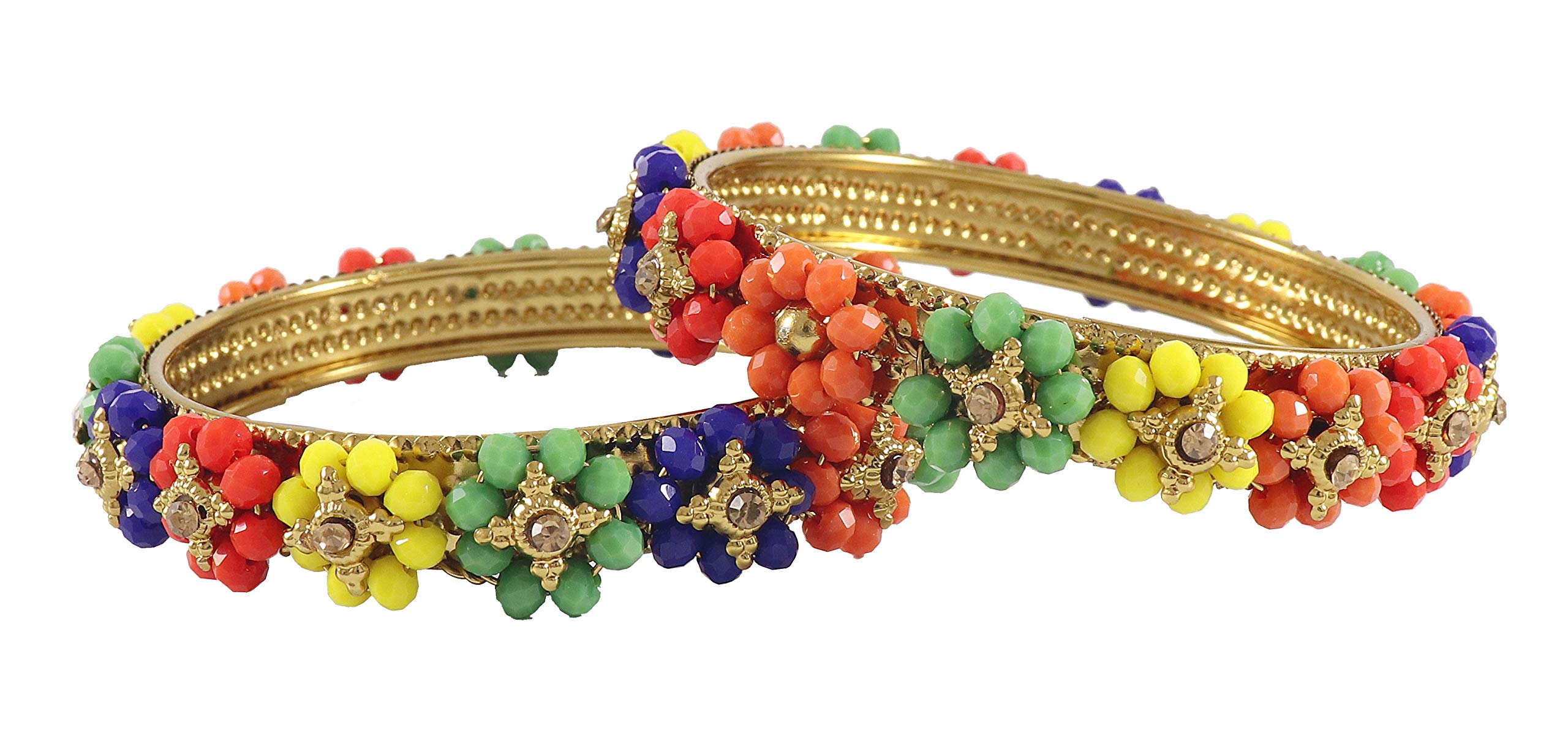 ZULKA Non-Precious Metal Base Metal with Pearl Or Zircon Gemstone and Flower Shaped Glossy Finished Kada Set For Women and Girls, (MultiColour_2.6 Inches), Pack Of 4 Kada Set (B08J85KP2D) Amazon Price History, Amazon Price Tracker