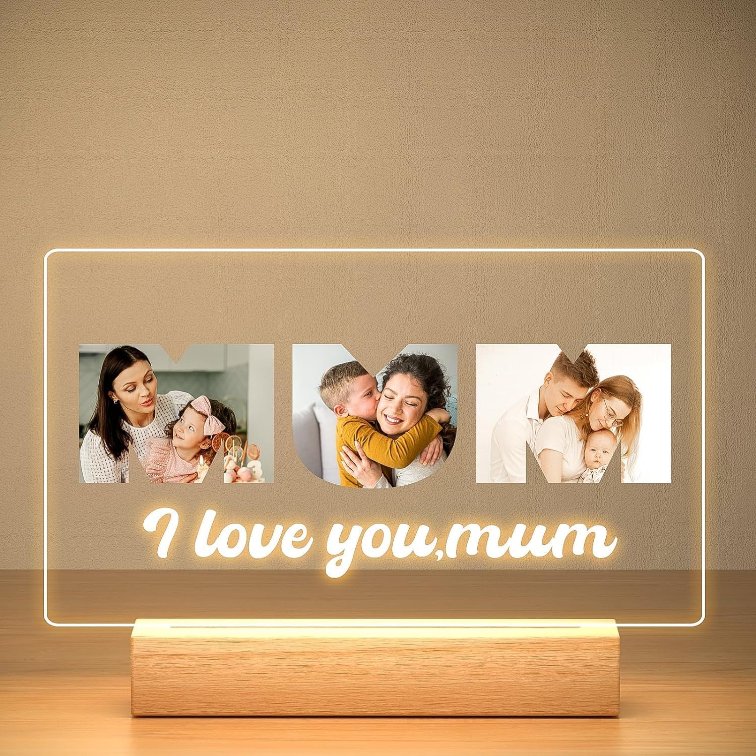 Personalised Photo Frame, Personalised Picture Frame with Night Light, Custom Picture Frames, Personalised Mothers Day Gifts for Mum, Baby, Kid