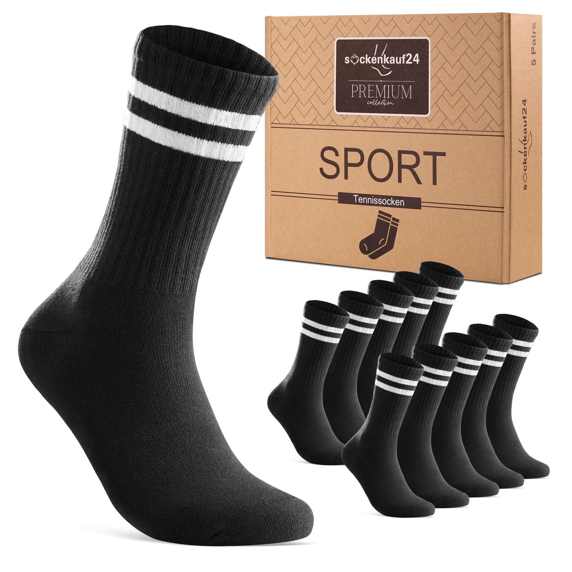 Men's Women's Sports Socks Crew Tennis Socks Padded Breathable Cotton 5 Pairs Premium Retro Socks with Stripes