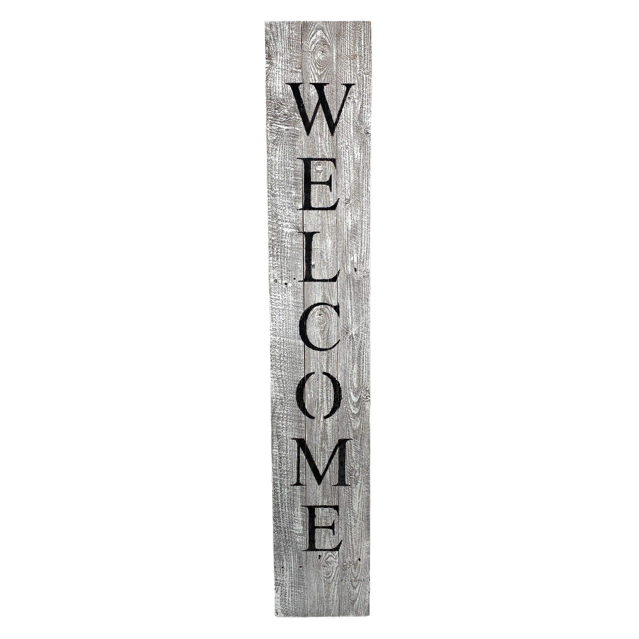 Wooden Welcome Sign for Front Door (5 Foot), White Wash– 9” Wide Vertical Outdoor Welcome Signs – Decorative Real Reclaimed Wood - Farmhouse Rustic Yard, or Front Porch Decor, by BarnwoodUSA